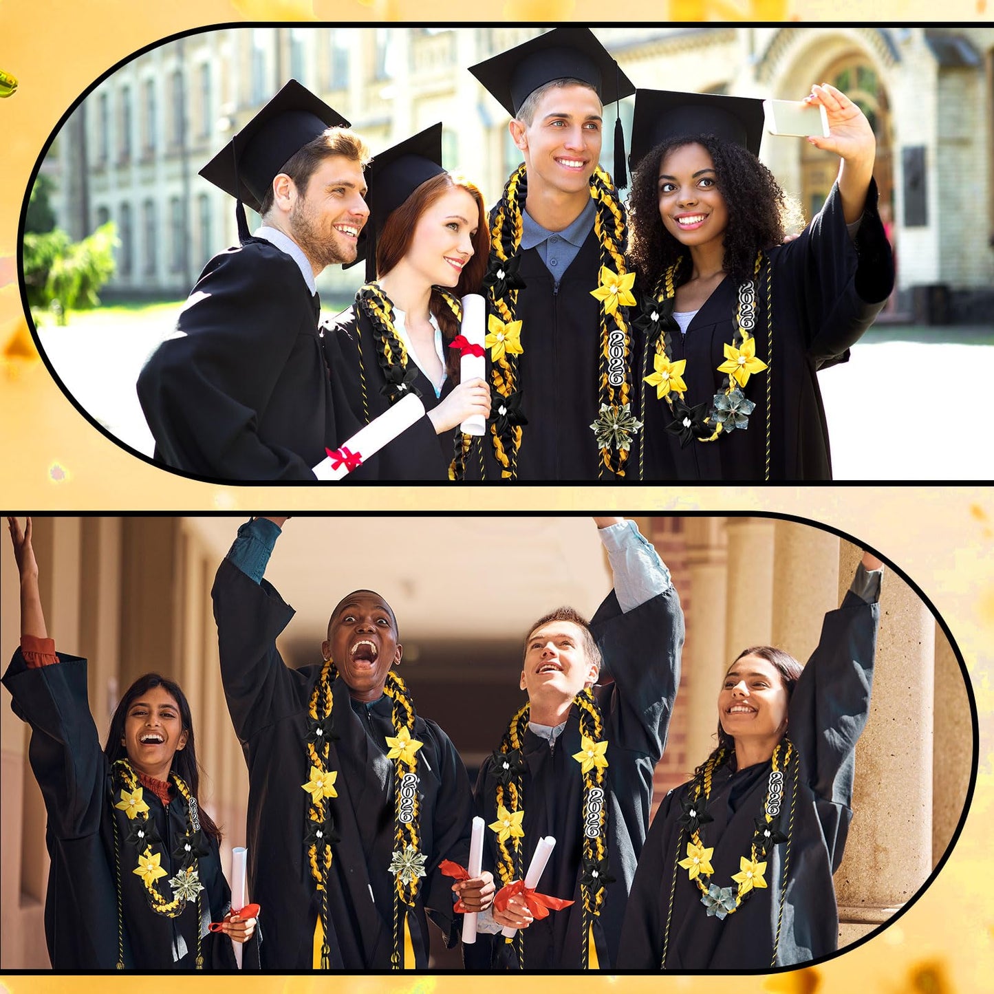 Craftsatin 2026 Graduation Money Leis with Honor Cord Class of 2026 Graduation Ribbon Money Leis Double Braided Handmade Necklace Kit for for High School College Grad Party Supplies(Gold Black)