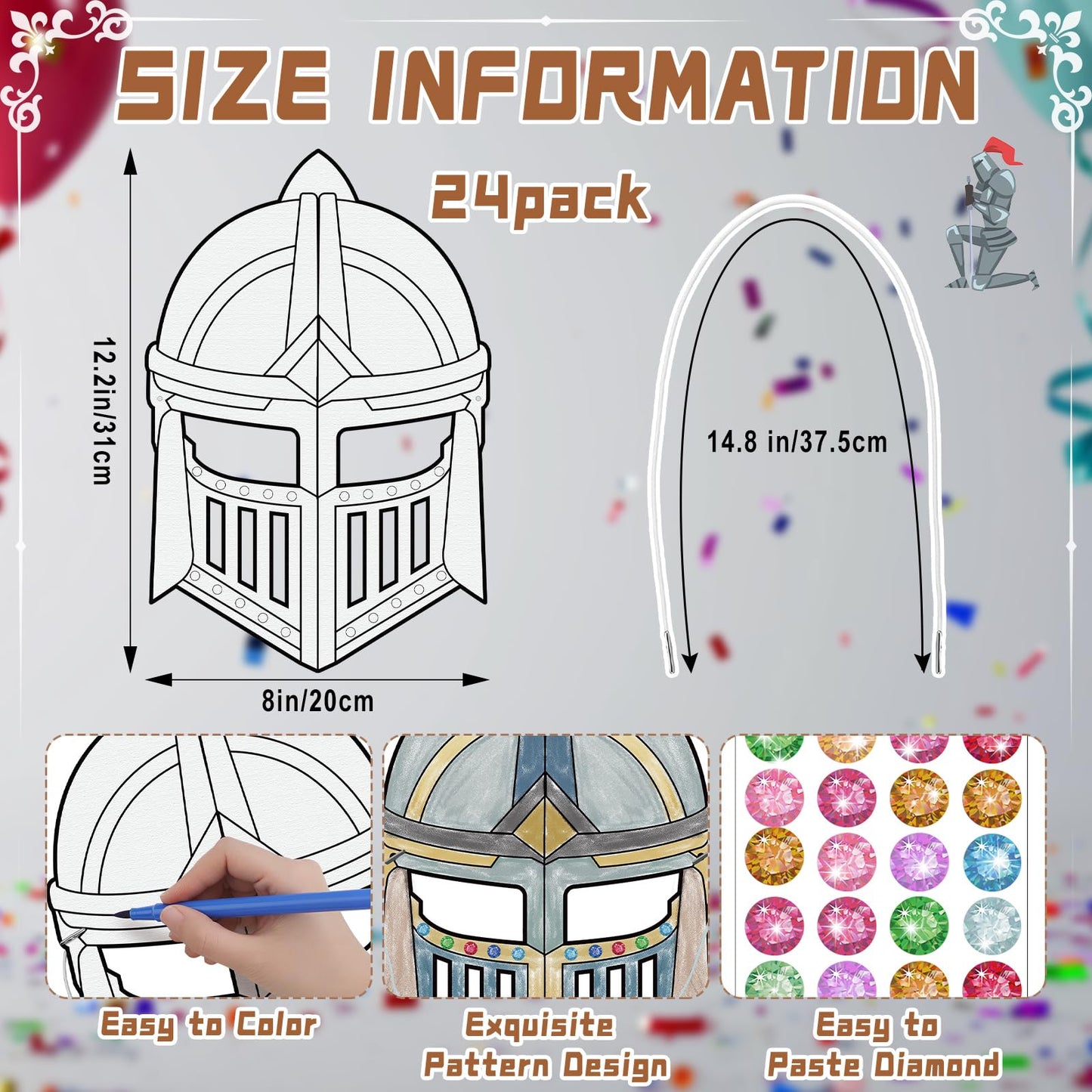 Blueweenly 24 Pack Color Your Own Knight Mask Craft Kit DIY Knight Paper Mask Party Favors Crafts for Kids and Fun Home Activities Party Dress up Theme Supplies
