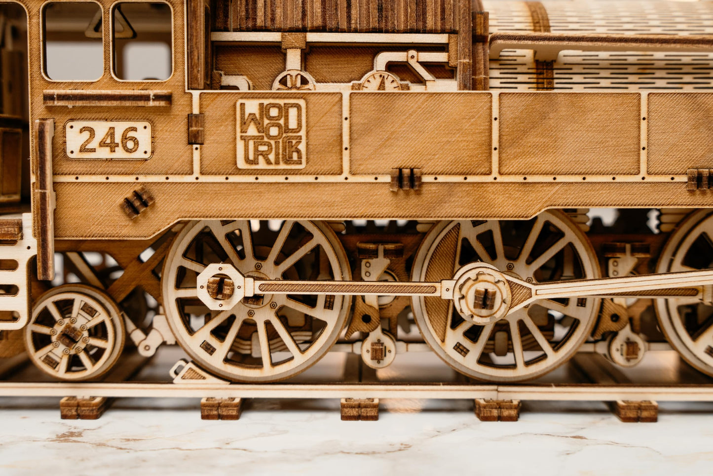 Wood Trick Grand Traveler 246 Wooden Train Set w/Railway - Rides up to 20ft - 16x4″ - Locomotive Model Kit - 3D Wooden Puzzles for Adults to Build - Engineering DIY Models for Adults to Build