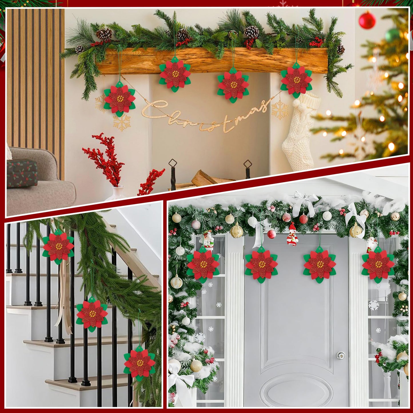 LFUTARI 30 Pcs Christmas DIY Poinsettia Flowers Craft, Foam Poinsettias Flower Ornaments, Christmas Glitter Red Flowers DIY Decoration for Holiday Home Party Tree Garland Wreath Porch Stair Decor
