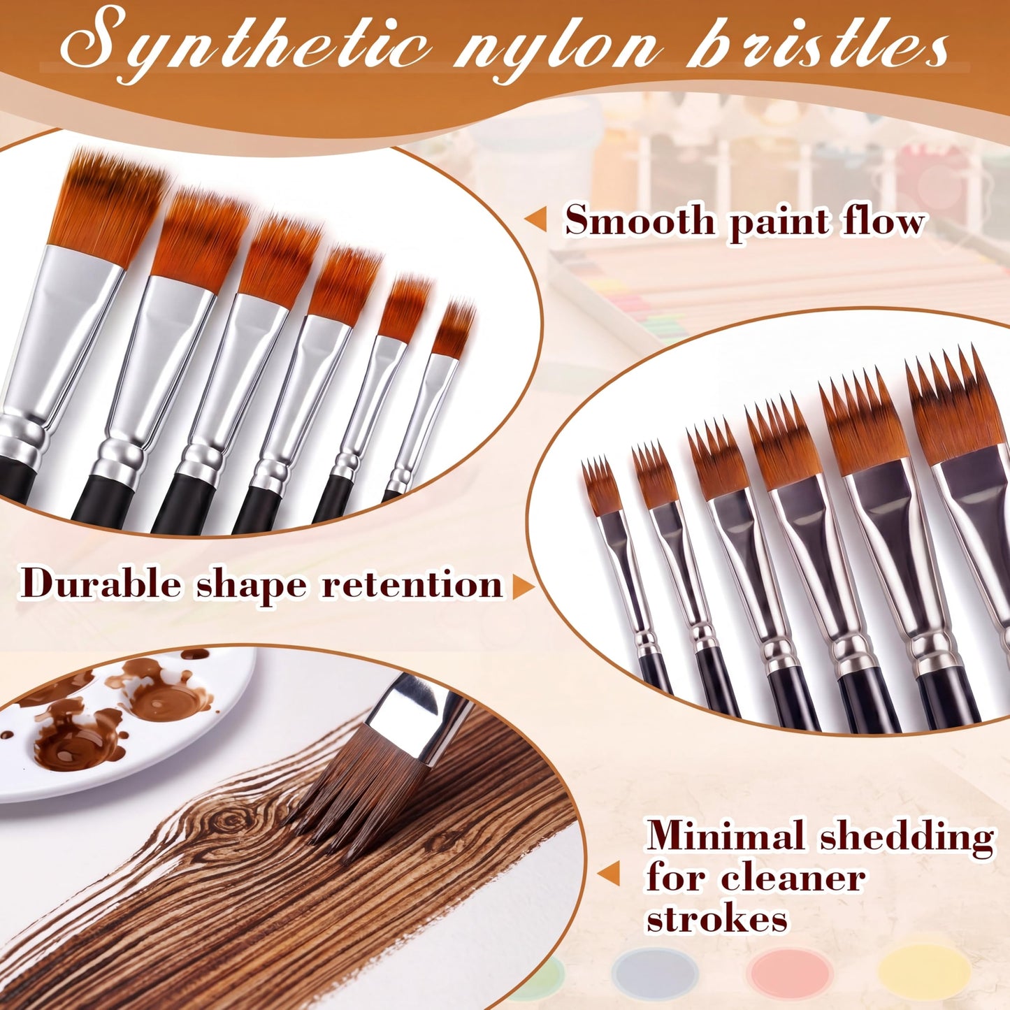 SiliFine 6 Pcs Dual Layer Grainer Brush Set, Texture Flat Comb Paint Brushes for Grass, Fur, Hair, Wood Grain Effect, Synthetic Nylon Painting Tool for Acrylic Watercolor Oil Painting Crafts(Black)