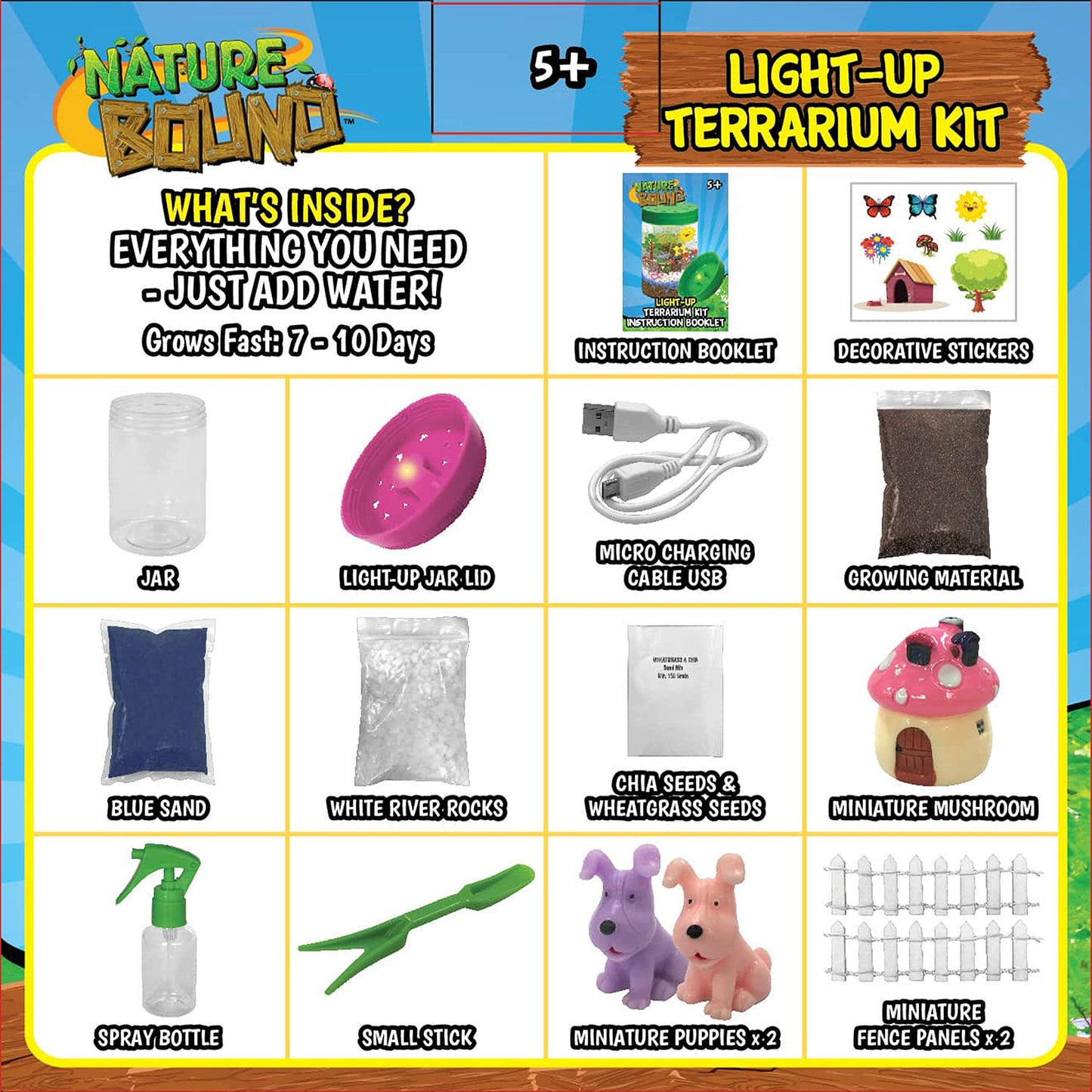 Nature Bound Light-Up Terrarium Kit with LED Light for Kids - Includes Puppy Animal Theme - STEM Science Kit for Boys & Girls - Plant Gardening Gifts for Children (Pink)