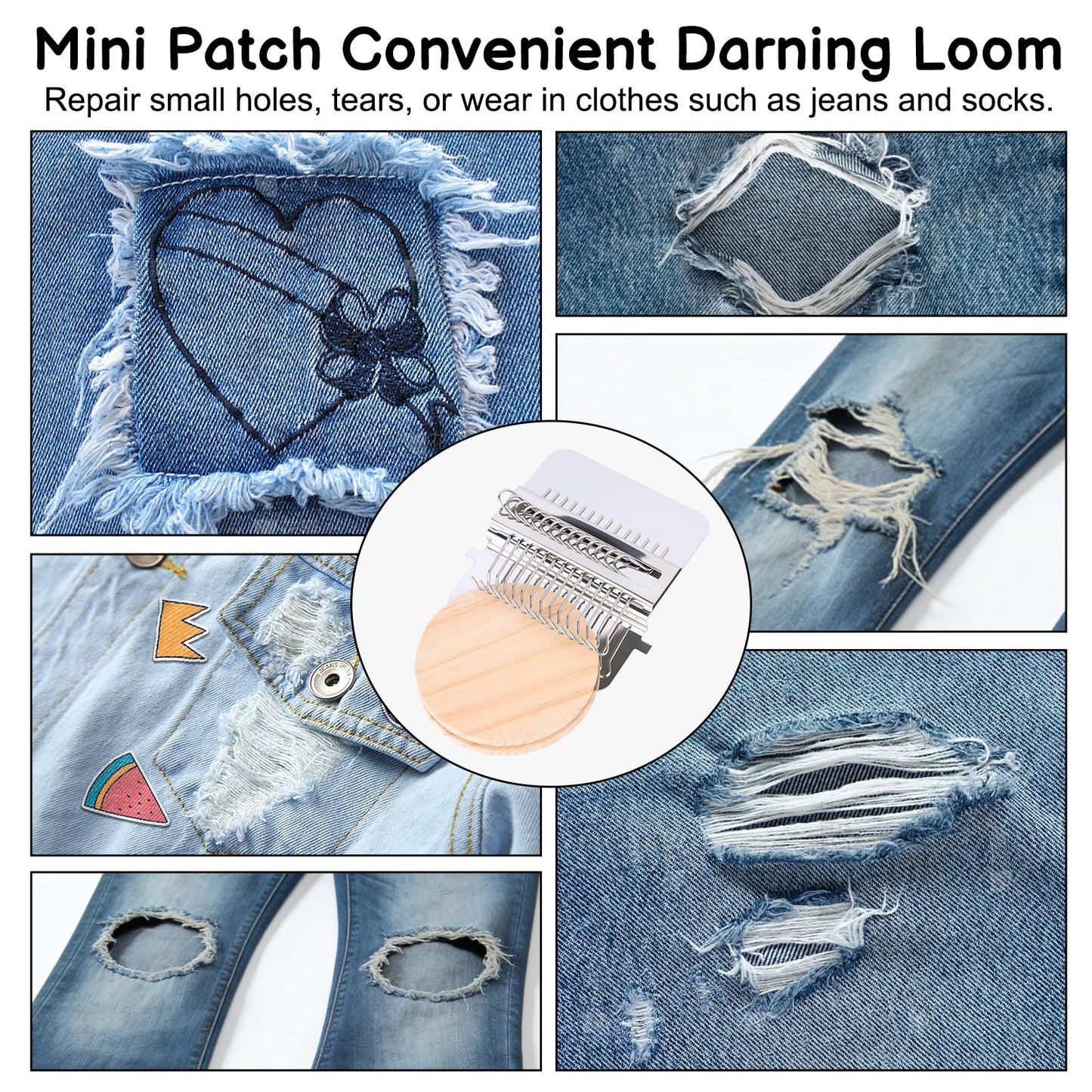 PatchMaker 2.0 Kit, Mini Portable Patch Darning Looms Kit, Patchwork Weaving Tool Set for Quickly Sewing Repair, Sewing, Knitting Kit for Beginners (14 Hooks)