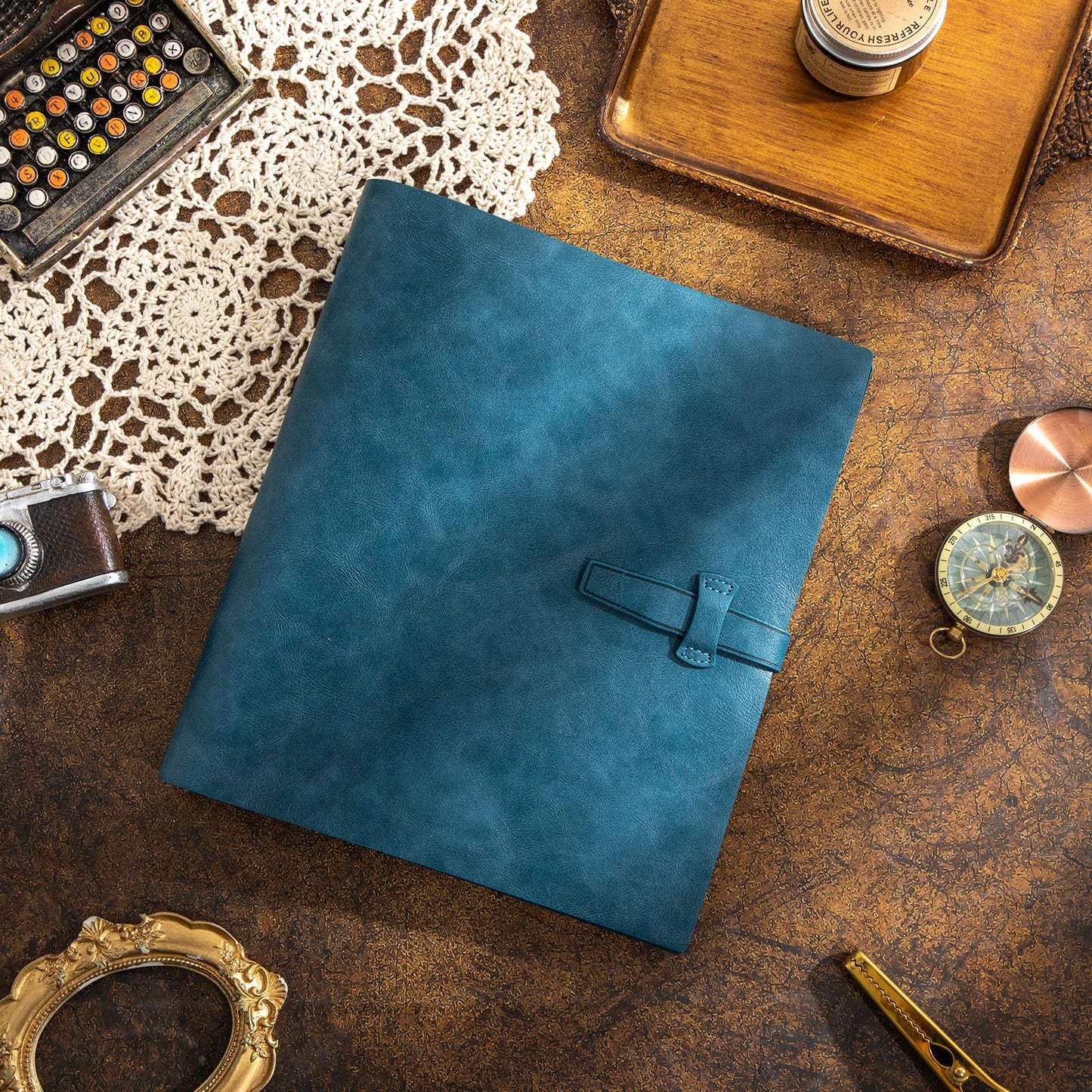 Photo Album 4x6, Leather Photos Albums, Vintage Travel Scrapbook Photo Album with Writing Space 30 Writing Paper, Picture Album for Family Anniversary Wedding, Gift for Anniversary (Blue)