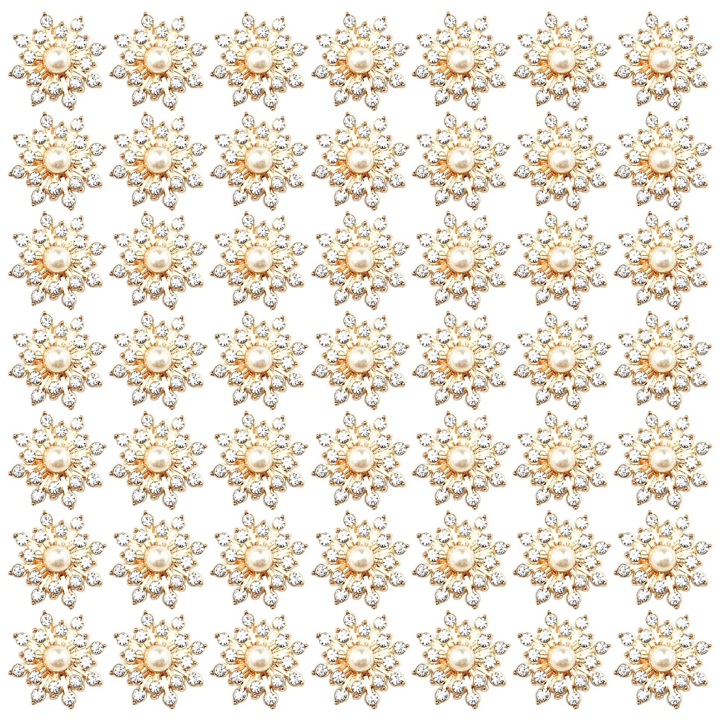 BETITETO 50Pcs Pearl Rhinestone Charms Flatback Flower Buttons Embellishments Bulk for DIY Shoe Sock Charms Bag Decoration Brooch Headbands Clothes Wedding Flower Bouquet Crafts (#1 KC Gold Alloy)