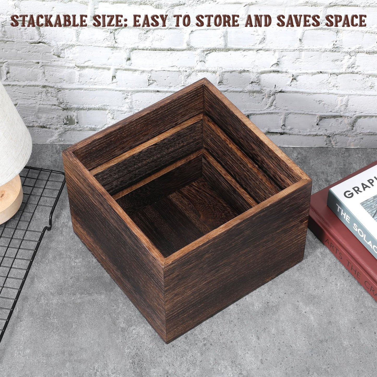 Xosjska 6 Pcs Vintage Brown Square Wooden Cake Stands, Rustic Wood Cake and Cupcake Stands, Table Wooden Stackable Display Stand Box for Catering Dessert Collectibles Jewelry Figures Show