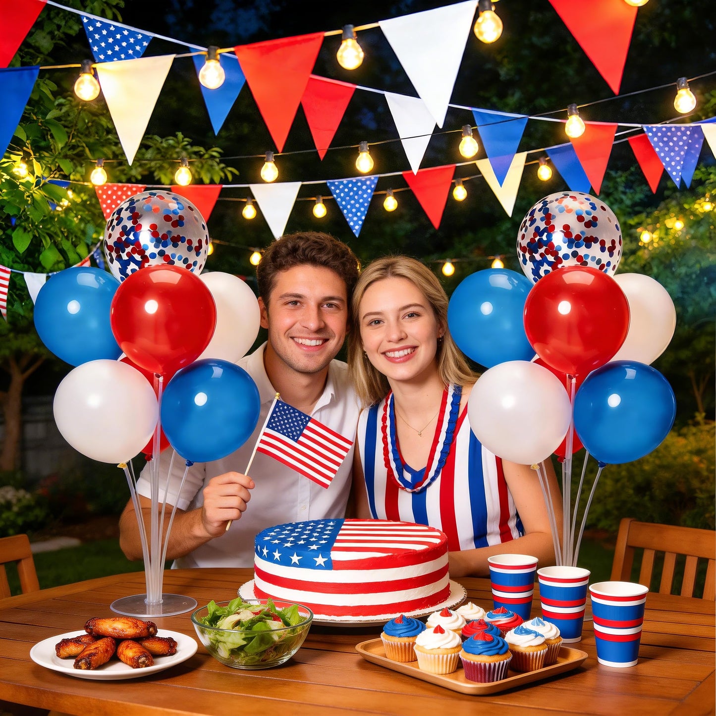 JOYYPOP 4th of July Balloon Centerpieces for Tables 4 Sets Balloon Stand Kit with 40 Red White Blue Confetti Balloons Patriotic 250th Anniversary Independence Day Table Decorations