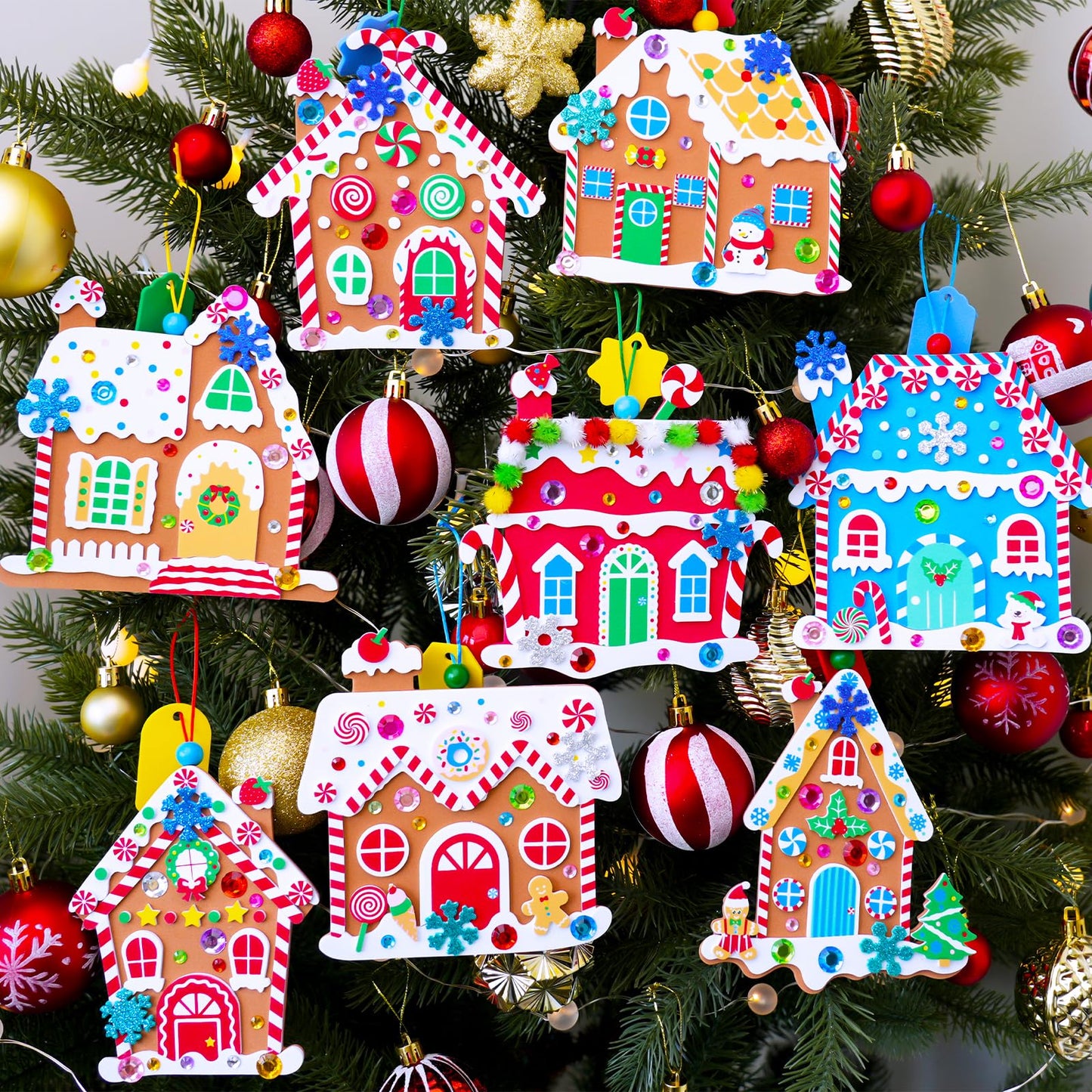 Winlyn 24 Sets Christmas Craft Kits Winter Crafts DIY Gingerbread House Ornaments Decorations Art Sets Festive Foam Stickers Holiday Arts and Crafts for Kids Home Classroom Activities Party Favors