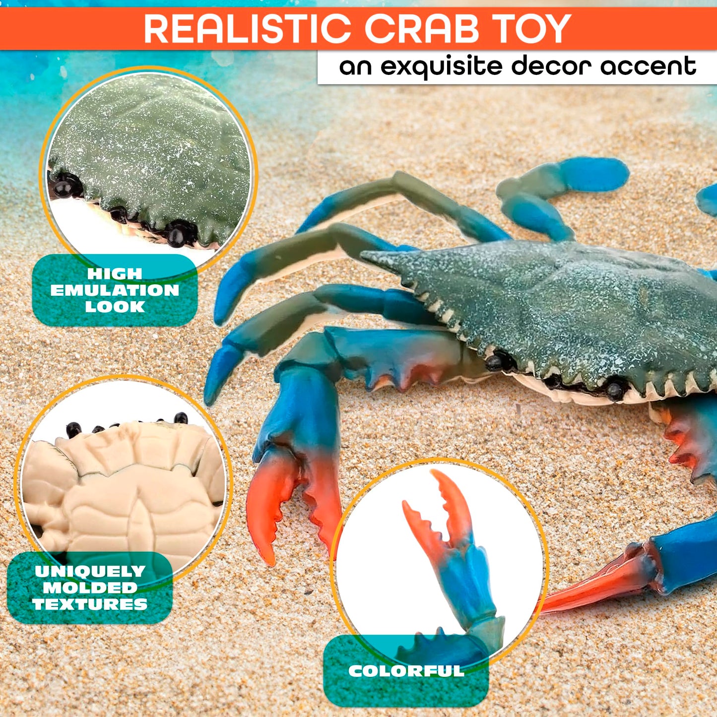 2 Pcs Blue Crab Toy - 6.6 X 5.3" Imitation Crab Decorations with Lifelike Texture and Detail - Plastic Sea Creatures for Aquarium Decor, Seafood Market Displays, Photo Props & Coastal Themed Styling