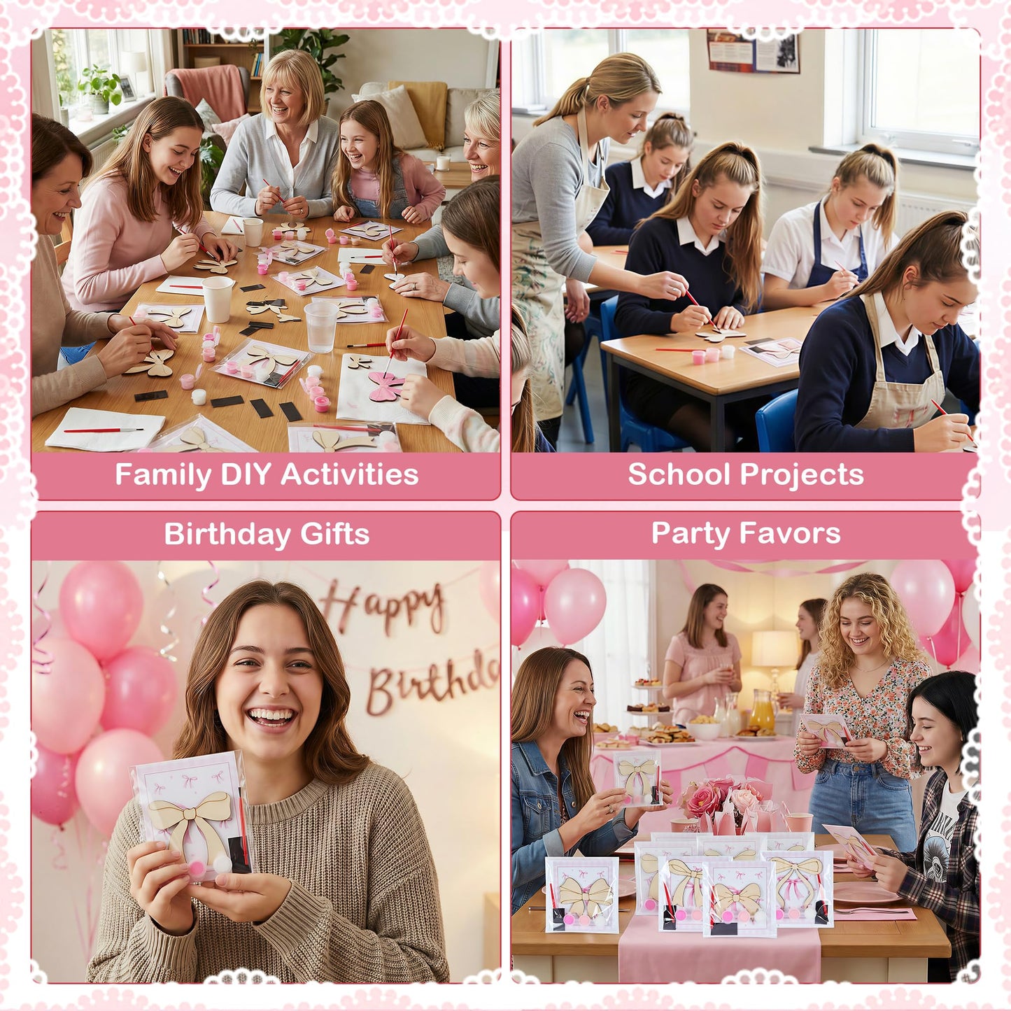 Bafeil 24 Sets Pink Bow Party Favors, DIY Wooden Bows Painting Crafts Kit with Magnets, Coquette Bow Birthday Decorations, Pink Bows Birthday Party Supplies Gifts Goodie Bags Stuffers Prizes