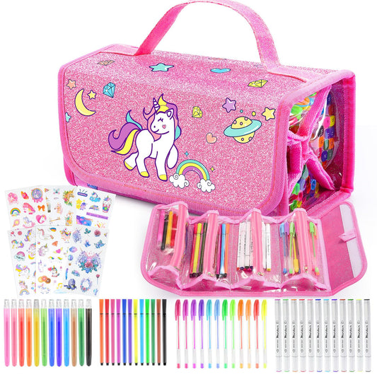 Unicorn Toys for Girls Age 4 5 6 7 8, Unicorn Washable Markers Set with Glitter Pencil Case, Girl Toys Coloring Drawing Kits Art Supplies for Kids 4-6 Birthday Christmas Gifts for 4-8 Year Old Girls