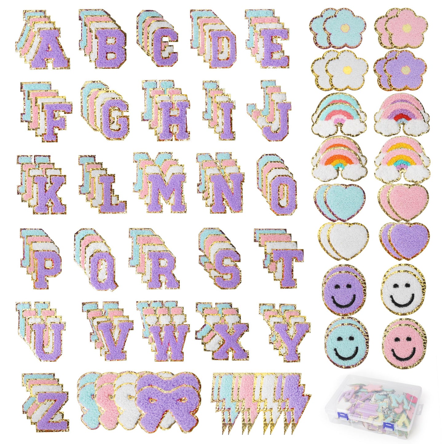 Funria 152pcs Embroidered Chenille Letter Patches for Backpacks Fabric Glitter Cute Self Adhesive Letter Patches Iron on Alphabet Stickers for Bags Decoration Stick on Hats Clothing Jackets Teen Girls