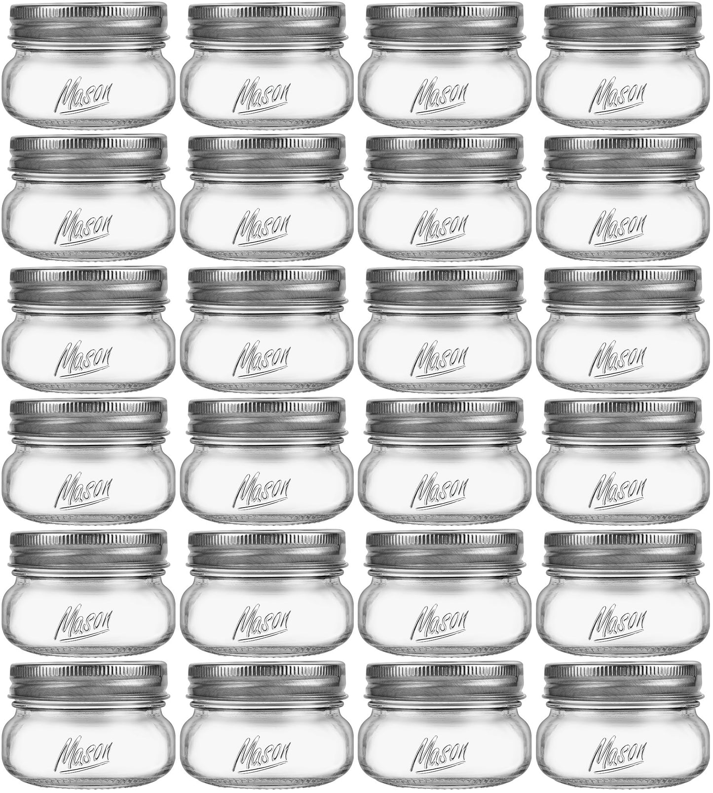 Mason Jars 4oz - 24Pack Glass Jars with Leak Proof & Food Grade Canning Jars for Spices, Dry Food Storage & DIY Crafts, Perfect for Home Cooks, Meal Prep, and Crafting Enthusiasts