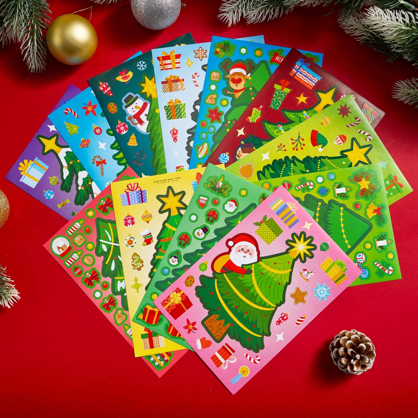JOYIN 48 Pcs Christmas Sticker Sheets, Christmas Craft Supplies for Kids, Make Your Own Characters Mix and Match Sticker Sheets with Trees, Kids Party Favor Supplies, Xmas Classroom Activities Game