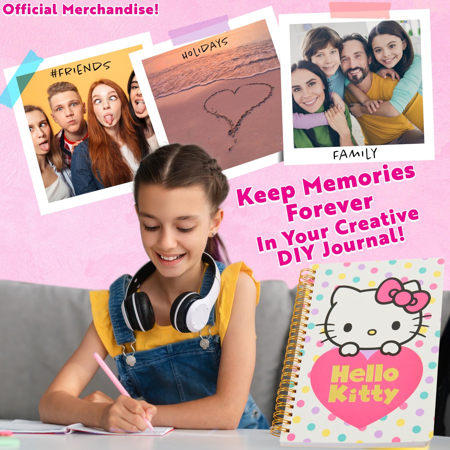 Hello Kitty Sanrio DIY Journal Kit for Girls Tweens, A5 Spiral Notebook with Stickers, Stationery Set, Cute Art & Crafts Supplies, Diary Set, Kawaii Anime Gifts for Girls (Pink Hello Kitty)