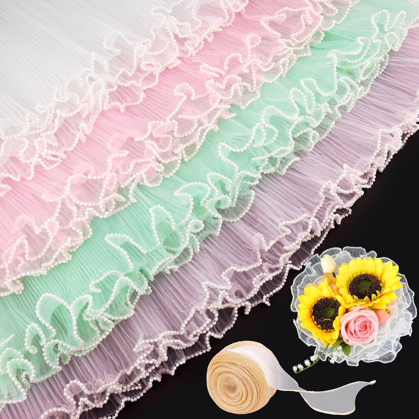 8 Pack Floral Wrapping Mesh Paper, Windspeed Pearl Mesh for Floral Bouquet Wrapping Paper White and Pink Florist Supplies for Mother's Day Valentine's Day Florist Wedding Flower Packaging