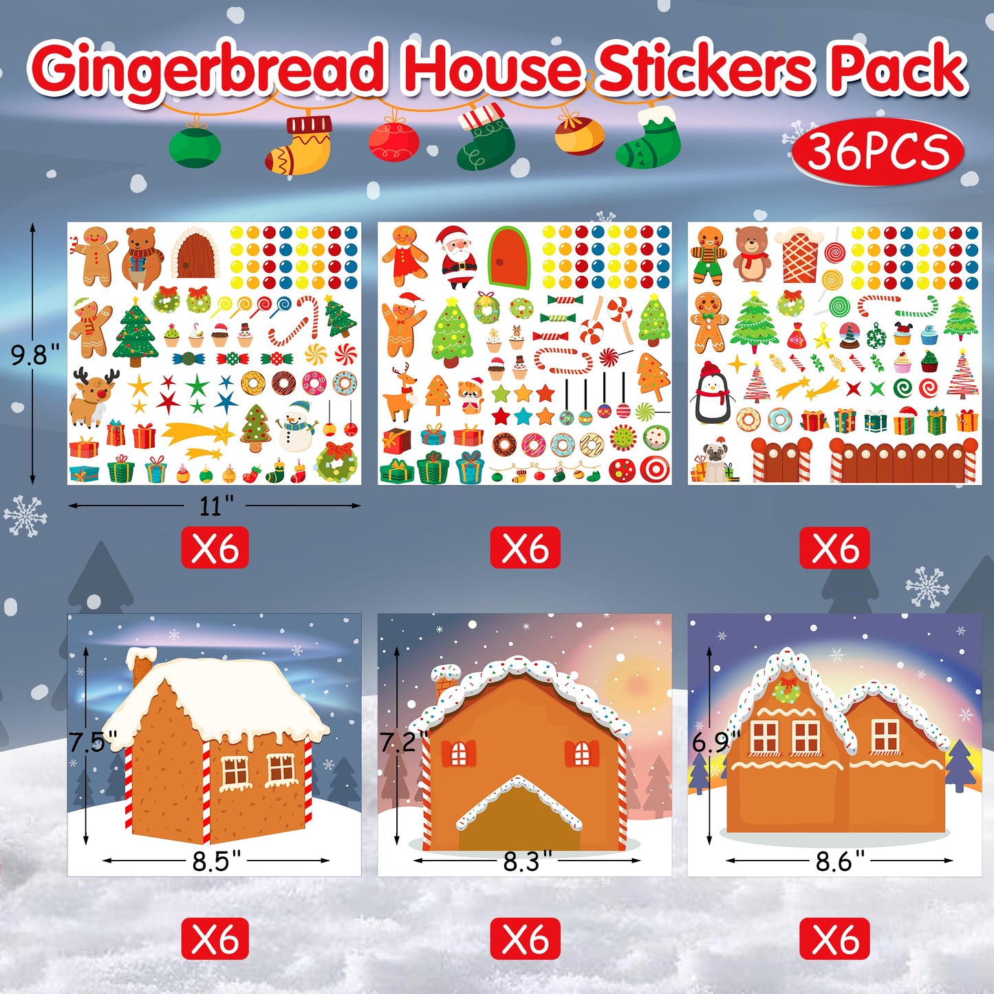 LINAYE 36PCS Make A Gingerbread House Stickers, Christmas Crafts Activities & Games, Party Favors for Kids 18 Finished Products