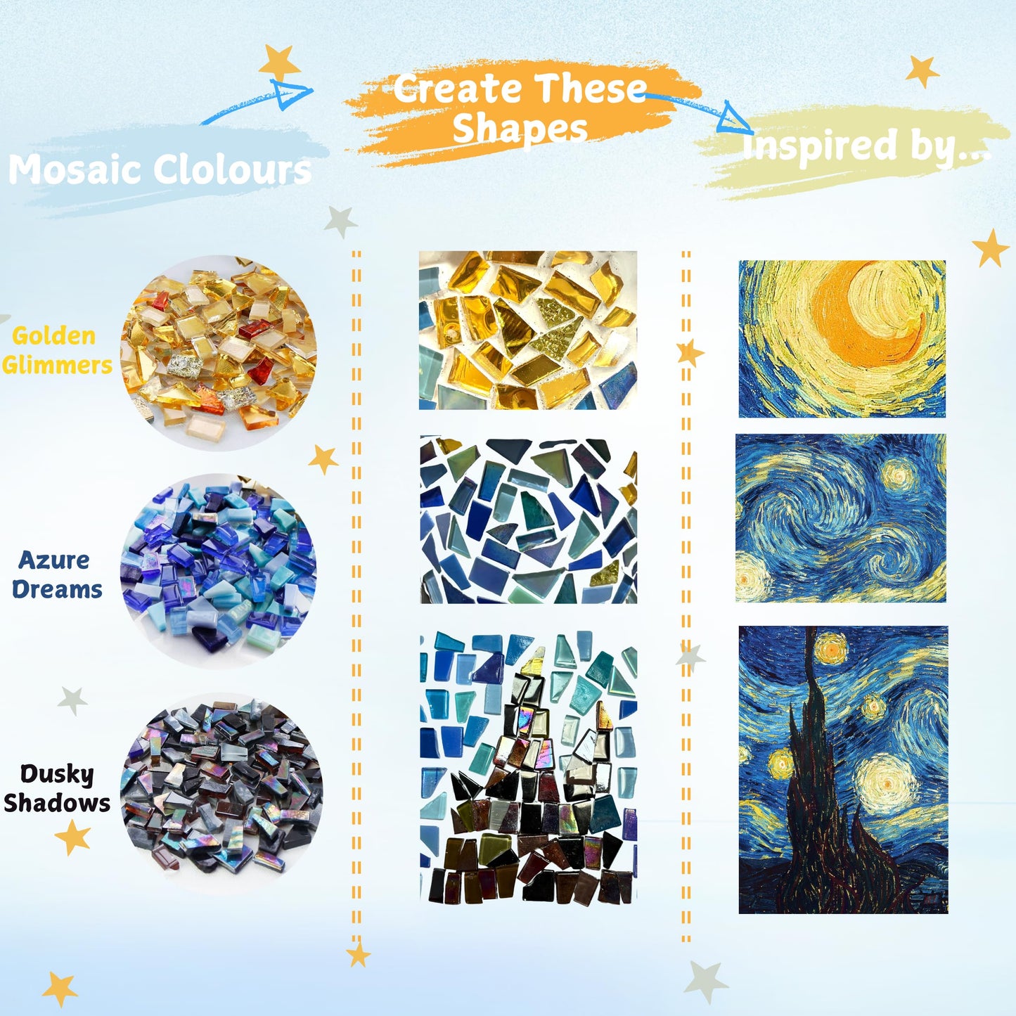 Losnakt Starry Night Style Mosaic Kits for Adults-DIY Flower Pot Arts and Crafts Kits with Mixed Irregular Tiles & Clay, Easy Assemble Perfect for Home Decor, Personalized Gifts & Hobbies for Women