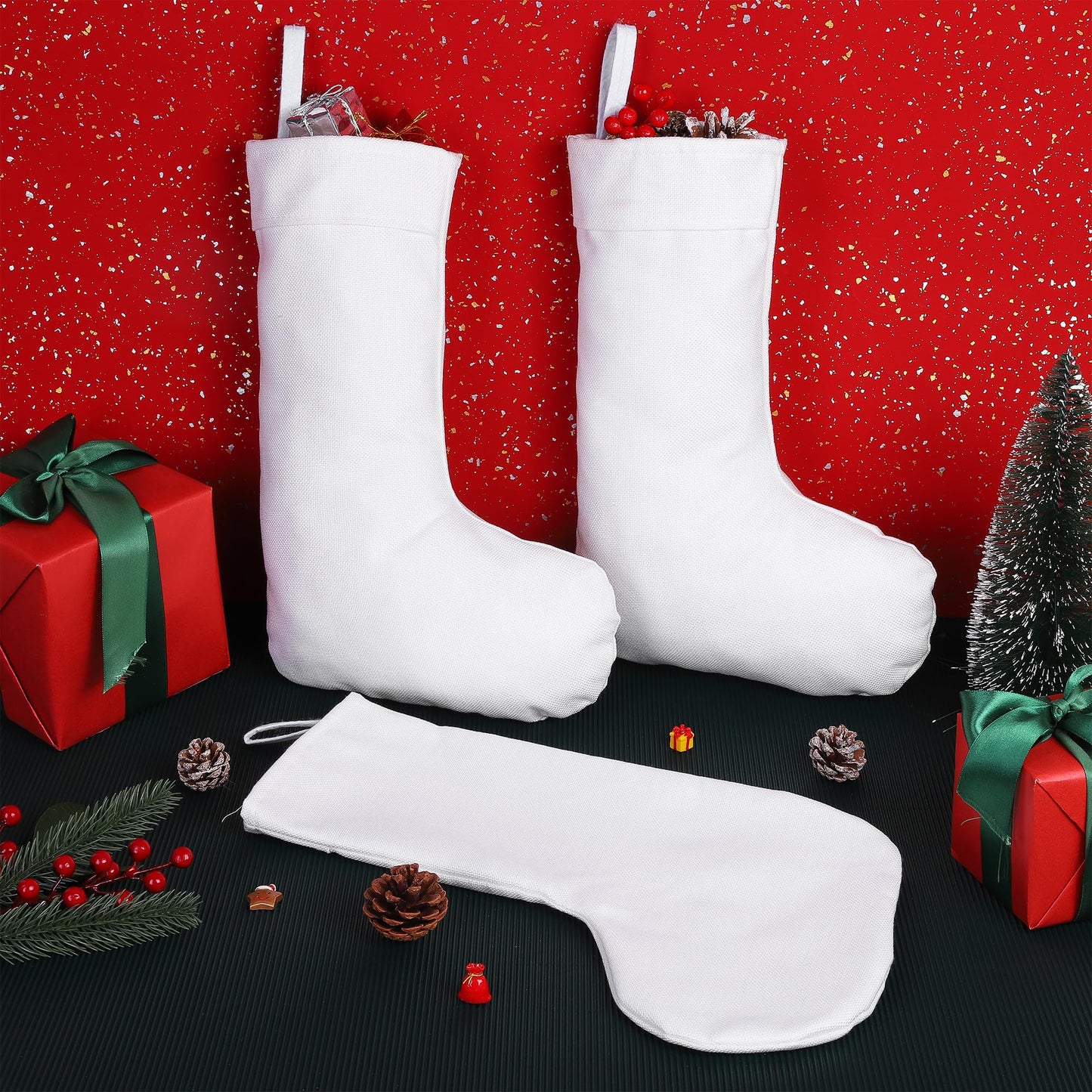 Aodaer 12 Pieces Plain Christmas Sublimation Burlap Stockings Hanging Stockings for Tree Fireplace DIY Heat Transfer Printing Christmas Home Decoration, 15.7 x 11.8 x 7.1 Inches