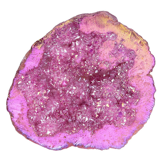 mookaitedecor Angel Aura Quartz Geode Stone Titanium Coated Natural Rock Crystal Cluster Specimen for Reiki Healing Meditation Home Decor 0.22-0.44 LB, Fushcia