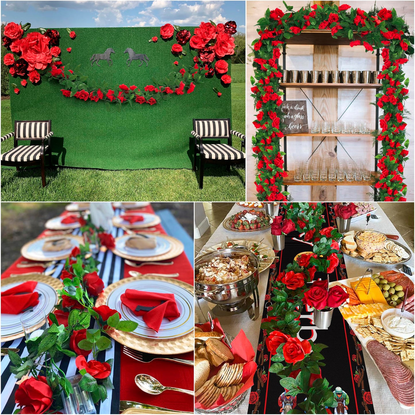 Arrowom Kentucky Roses Decorations, 48FT Roses Derby Party Supplies Fake Vine Flowers Plants, Derby Rose Artificial Flower Hanging Rose Home Party Garden Craft Art Decorations