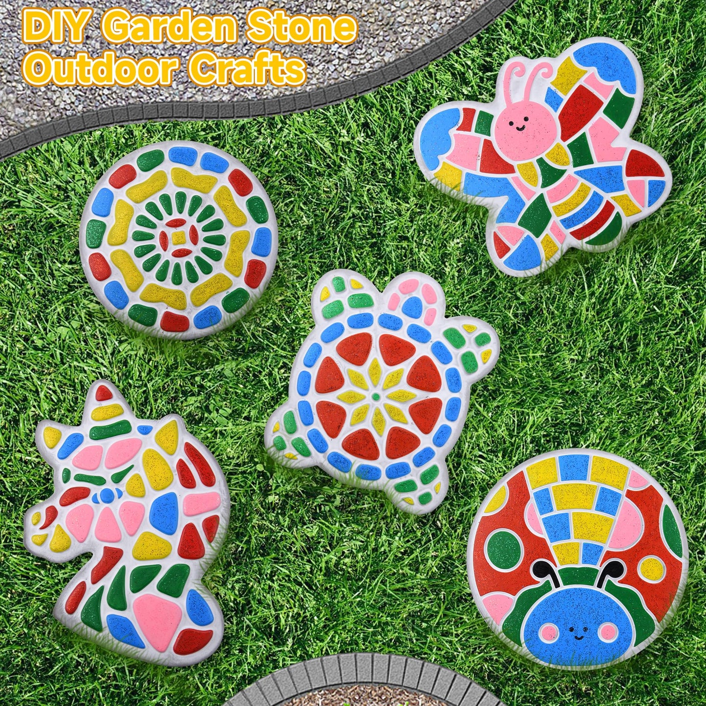 Chiozgi Stepping Stones Painting Kit for Kids, Crafts for Kids Ages 4-8, DIY Garden Stone Outdoor Crafts Paint Your Own Arts and Crafts, Perfect Keepsake, Birthday Party Idea for Children