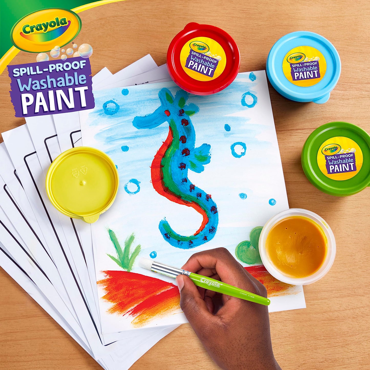 Crayola Spill Proof Paint Set Washable Paint for Kids, Teacher School Supplies & Essentials, Includes Brush & Paper, Arts & Crafts, Toddler Gift, Ages 3+