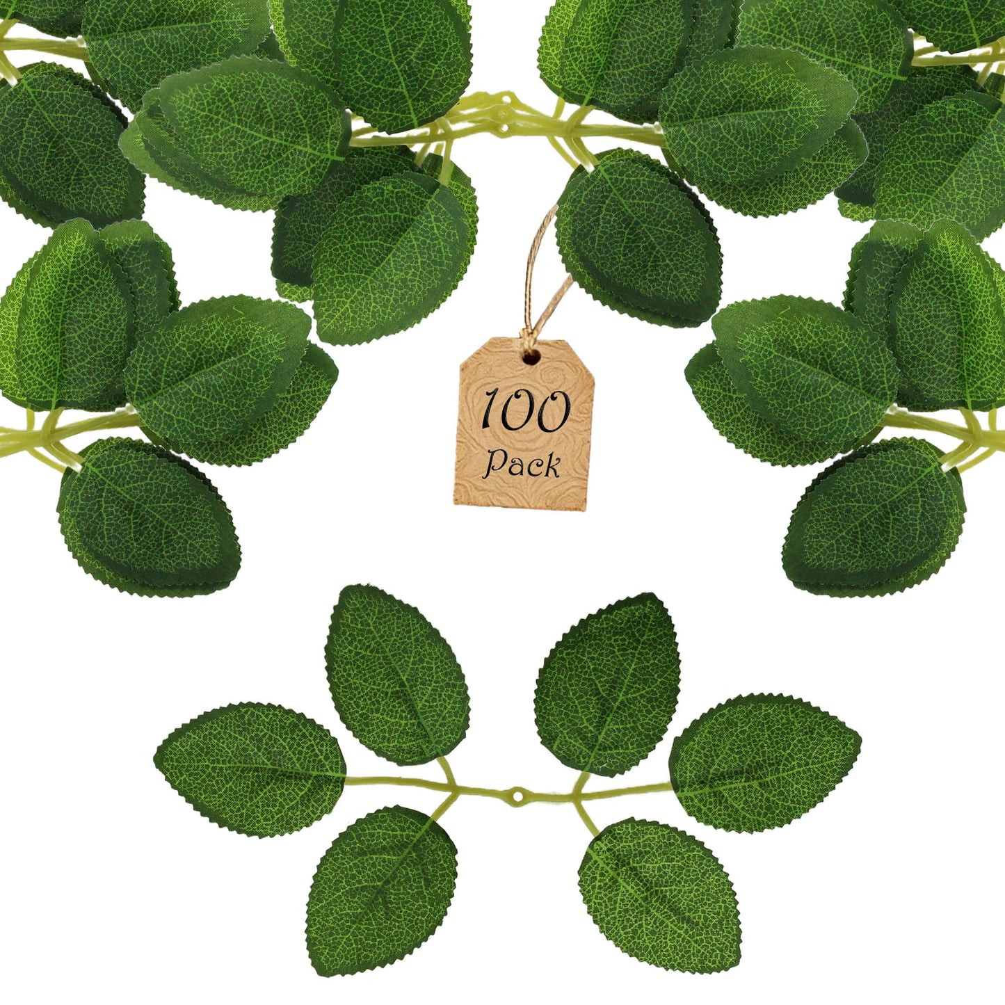 Vignor 100 Pcs Artificial Flowers Green Leaf Bulk Faux Greenery Silk Fake Rose Leaves Bouquet Garland Wreath Floral Arrangement Supplie DIY Craft (6 Medium-Leaf Green)