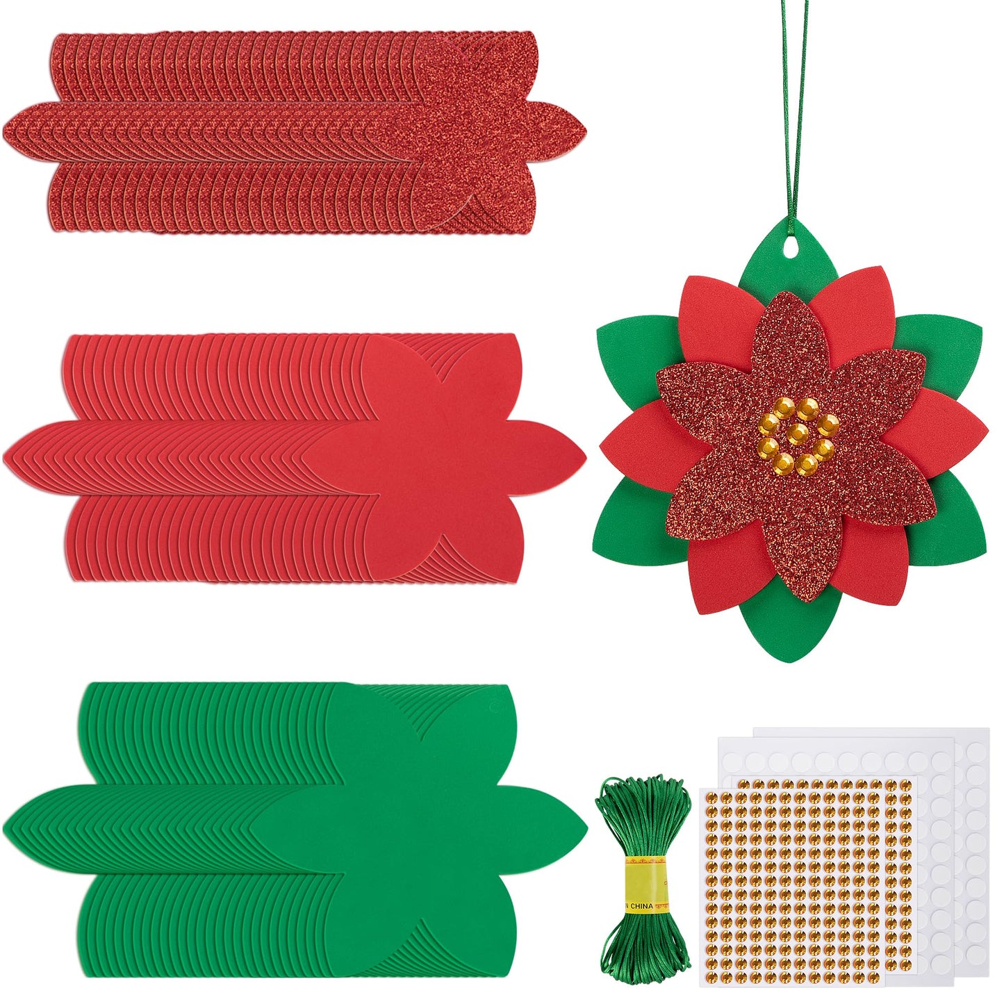 LFUTARI 30 Pcs Christmas DIY Poinsettia Flowers Craft, Foam Poinsettias Flower Ornaments, Christmas Glitter Red Flowers DIY Decoration for Holiday Home Party Tree Garland Wreath Porch Stair Decor