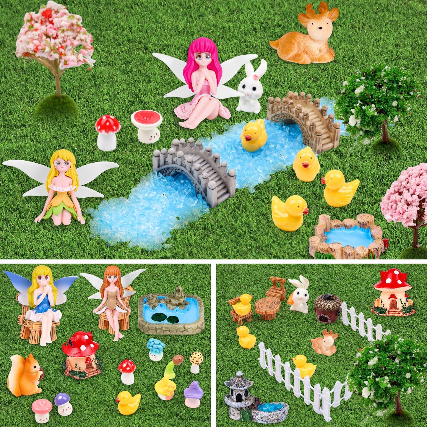 NSBUDIN 54 Pcs Fairy Garden Accessories - Miniature Garden Accessories Set with Resin Animal Figurines, Fairy Elves & Mini Ornaments for DIY Mini Garden & Terrarium