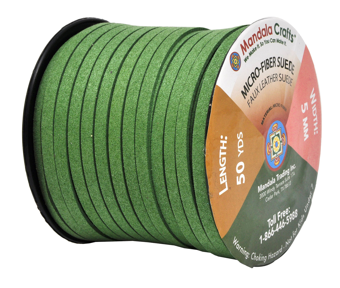 Mandala Crafts Green Faux Suede Cord for Jewelry Making - 5mm 50 Yards Flat Vegan Leather Strings Laces Strips for Bracelets, Necklaces, and Dream Catchers Supplies