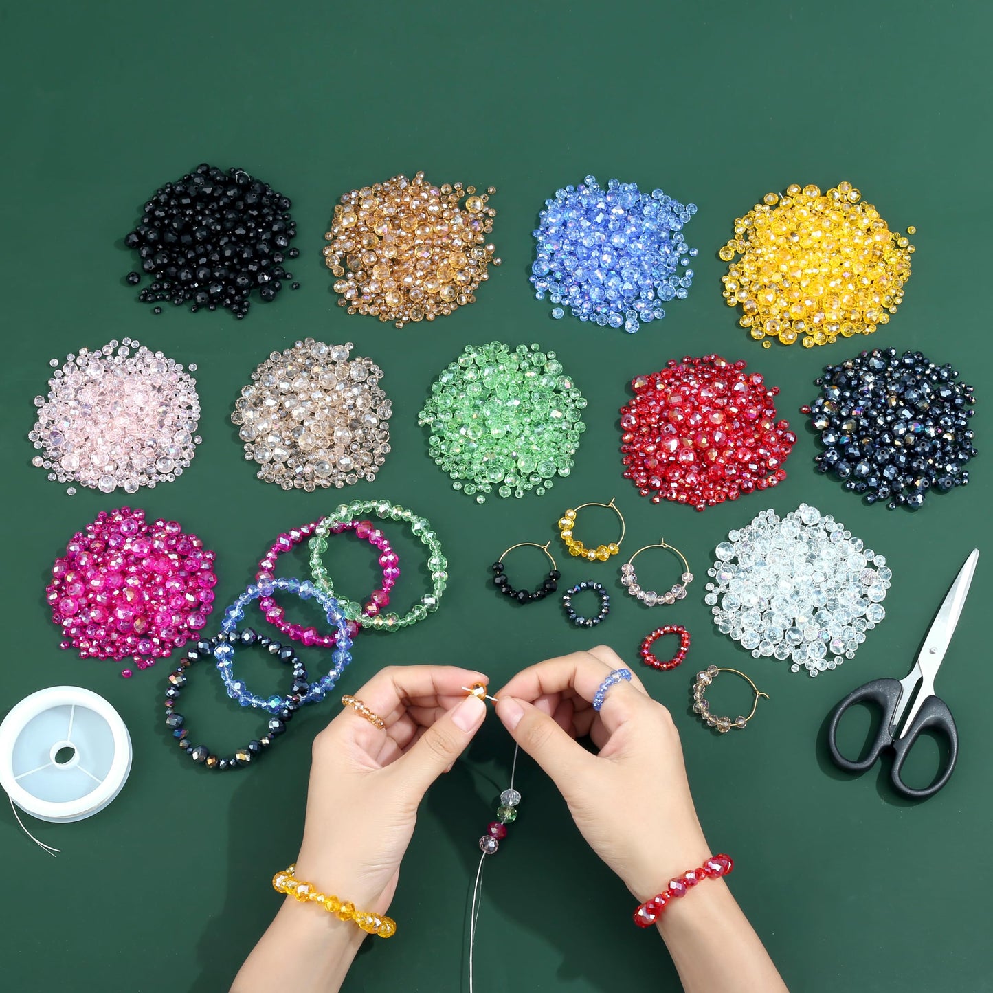 QINJIEJIE 1000Pcs 4/6/8/10mm Black Glass Beads for Jewelry Making Assorted Glass Beads for Suncatchers Bulk Crystal Beads for Bracelets Necklace Pendants Making DIY Supplies (Black)