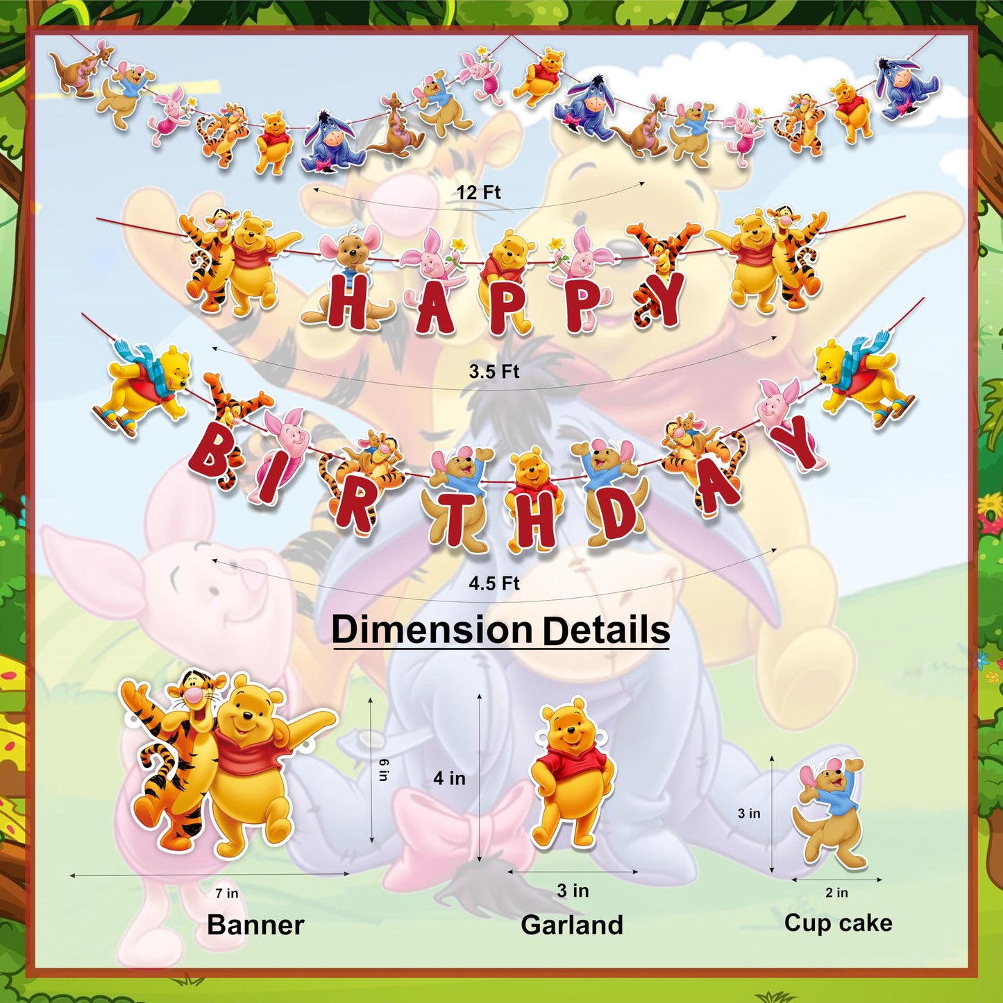 Winie The Pooh Theme Birthday Party Supplies, Cartoon Bear Party Decoration Set, Cute Themed Celebration Decor Kit for Birthday, Table Setup, Backdrop, Home Event Decoration Supplies
