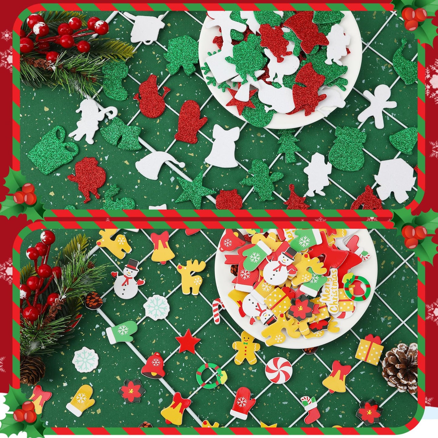 SEPGLITTER Christmas Foam Stickers, 600Pcs Christmas Glitter Santa Claus Snowman Elk Snowflake Self-Adhesive Foam Stickers for Kids Winter Christmas Party Favors DIY Crafts Decorations