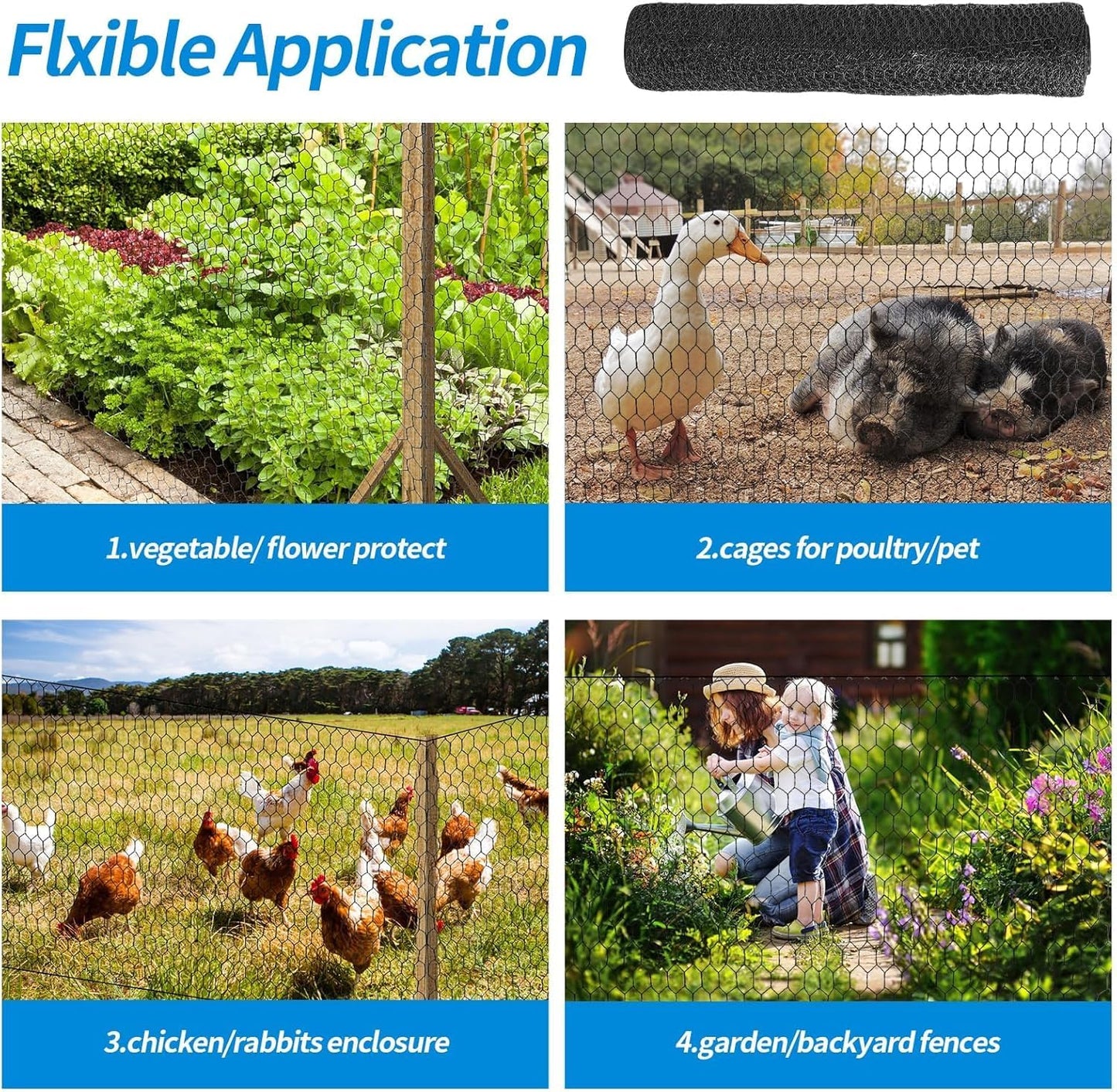 DOLEMODUO 72'' x 100' Black Chicken Wire Mesh Fence, 15 Gauge Poultry Netting and 2 inch Mesh Fence Roll, Chicken Wire for Floral Arrangements/Crafts/Farm/Livestock/Pet Protection