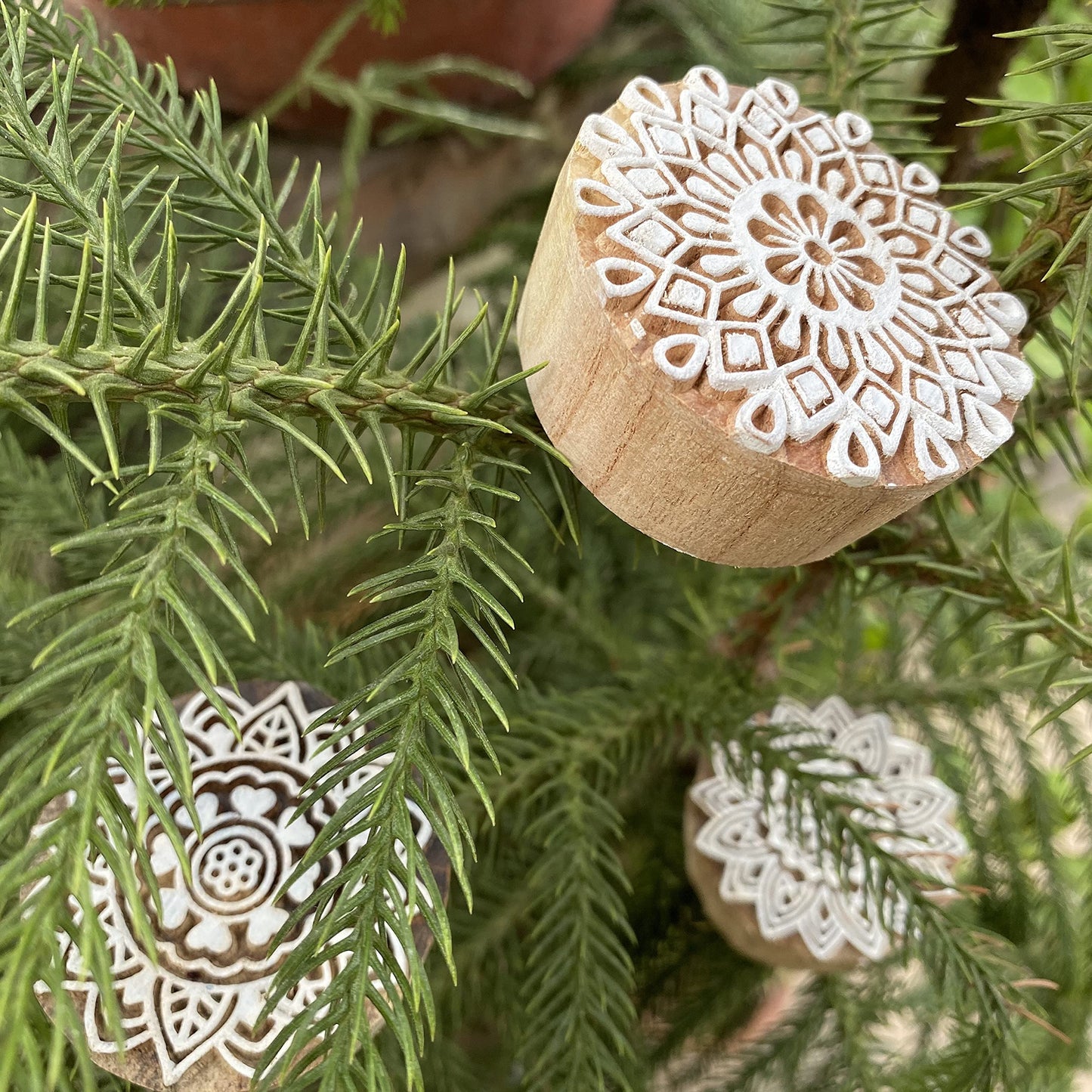 AnNafi® Traditional Mehendi Pattern Mandala and Round Wood Block Stamps (Set of 5) | Round Wooden Printing Block Stamp - DIY Henna Fabric Textile Paper Clay Pottery Block Printing Stamp