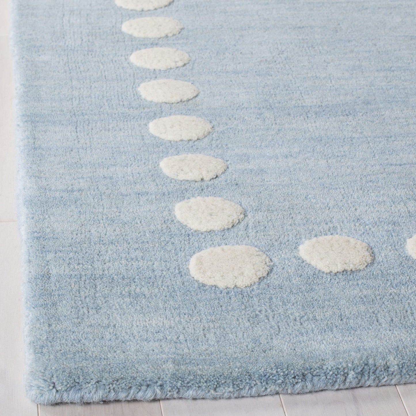 SAFAVIEH Kids Collection Area Rug - 3' Square, Blue & Ivory, Handmade Wool, Polka Dot Border Design, Ideal for the Living Room, Bedroom, Dining Room, Kids Room, Nursery (SFK802M-3SQ)