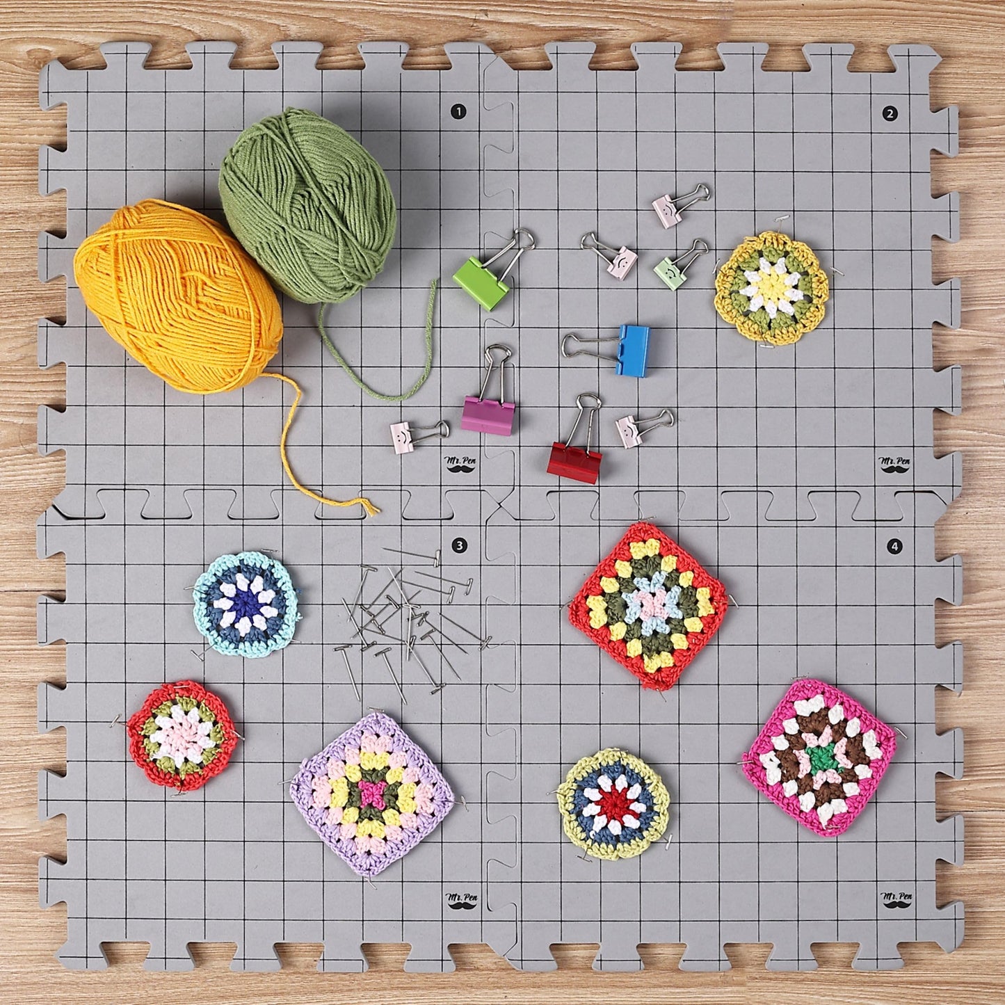 Mr. Pen- Interlocking Blocking Mats, 12”x12”, 4 Pack, Blocking Mats for Knitting & Crochet Projects with 50 T-Pins, Knitting Blocking Mats and Pins, Crochet Blocking Board for Crocheting