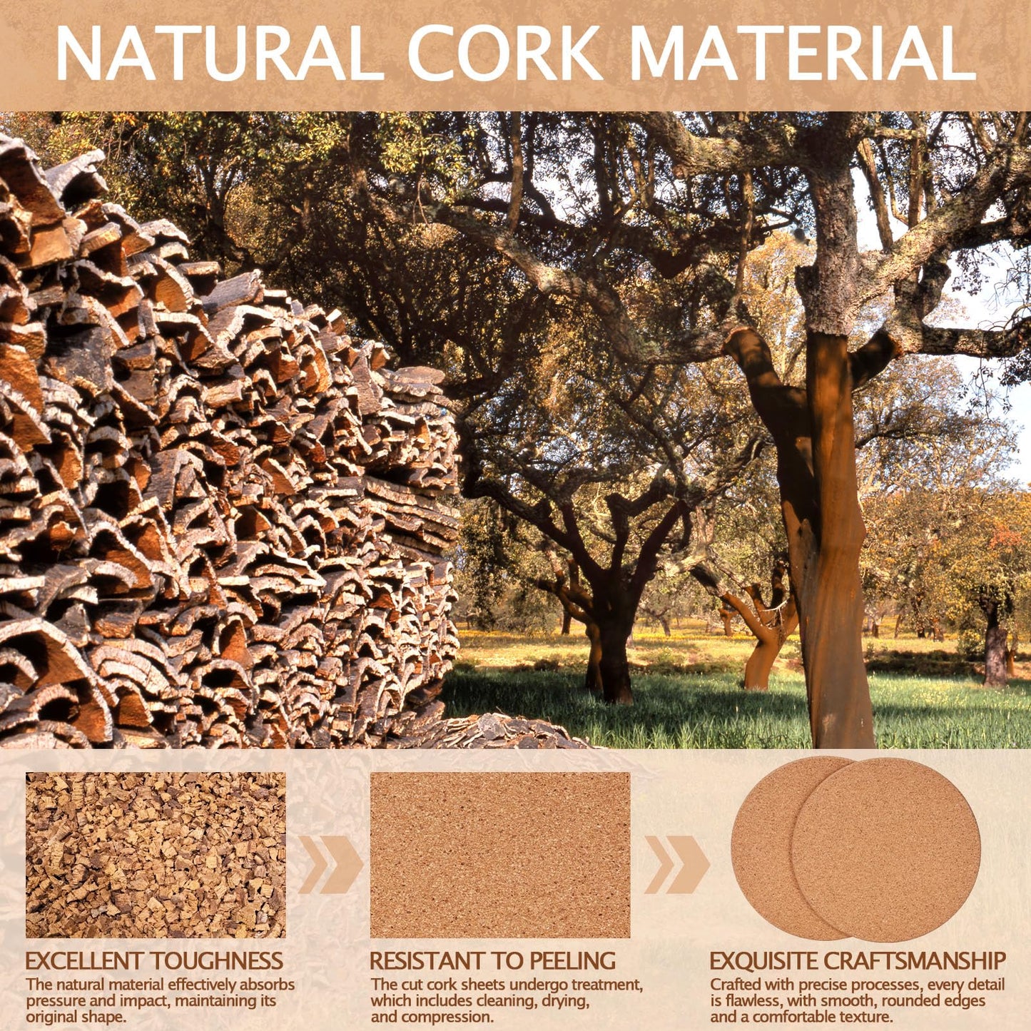 100 PCS Cork Coasters for Laser Engraving, GOH DODD Thicken Absorbent Mats Blank Coasters Bulk Tabletop Protection Plant Saucers for Drinks Wood Burning Arts Crafts DIY Resin Gifts, 4 Inch, Round