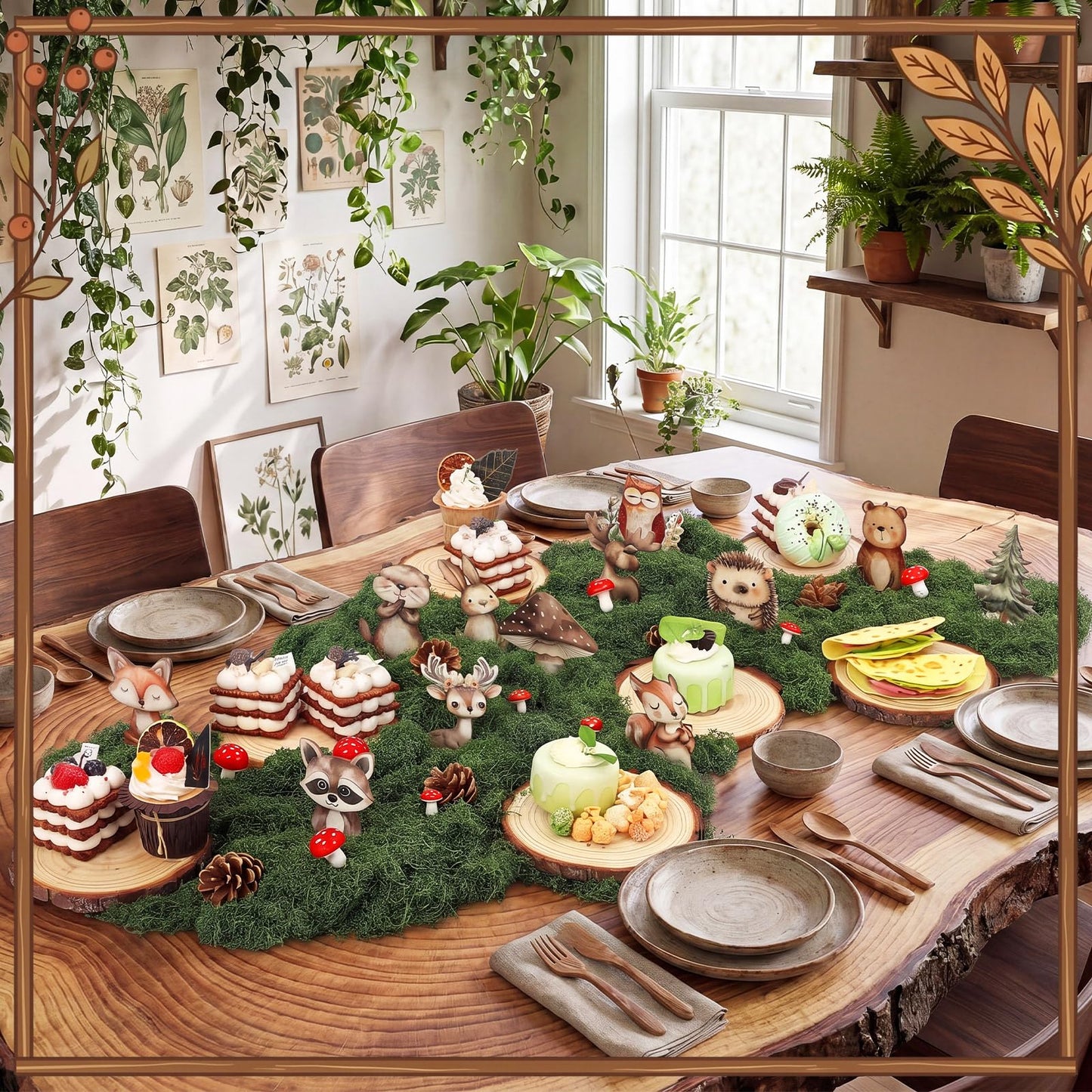 FineCheer 39 Pcs Woodland Animal Table Centerpieces Kit, 12 Forest Animals Wood Cutouts with Wood Rounds Moss Pine Cones Mushroom Decorations for Baby Shower Birthday Party Decor Set Nursery Supplies