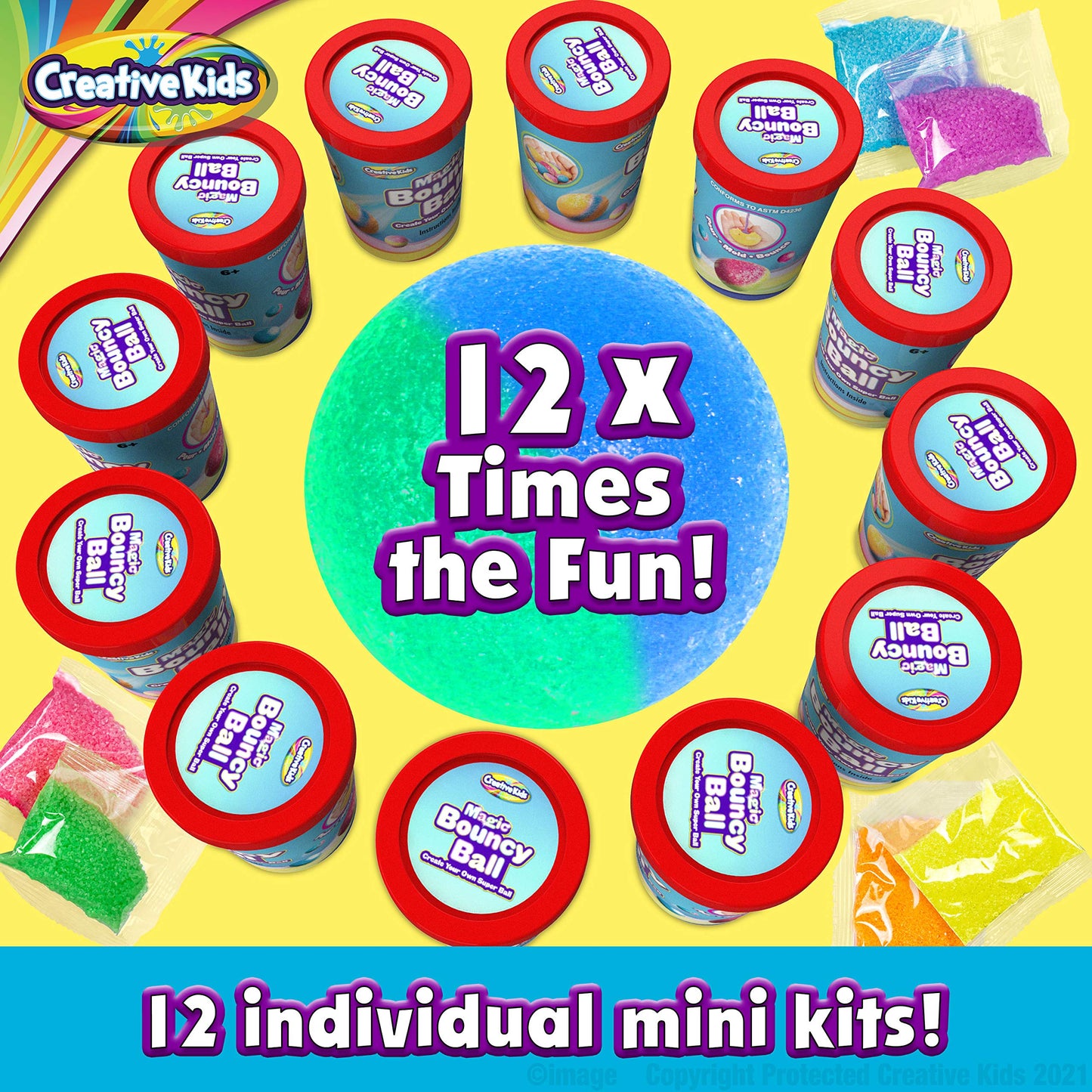 Creative Kids Make Your Own Bouncy Ball Kit - 12 Individual Packs - DIY Science Party Favors & Goody Bag Stuffers - Bulk Craft Bouncy Ball Making Kit - Ideal Valentines Gifts for Classroom