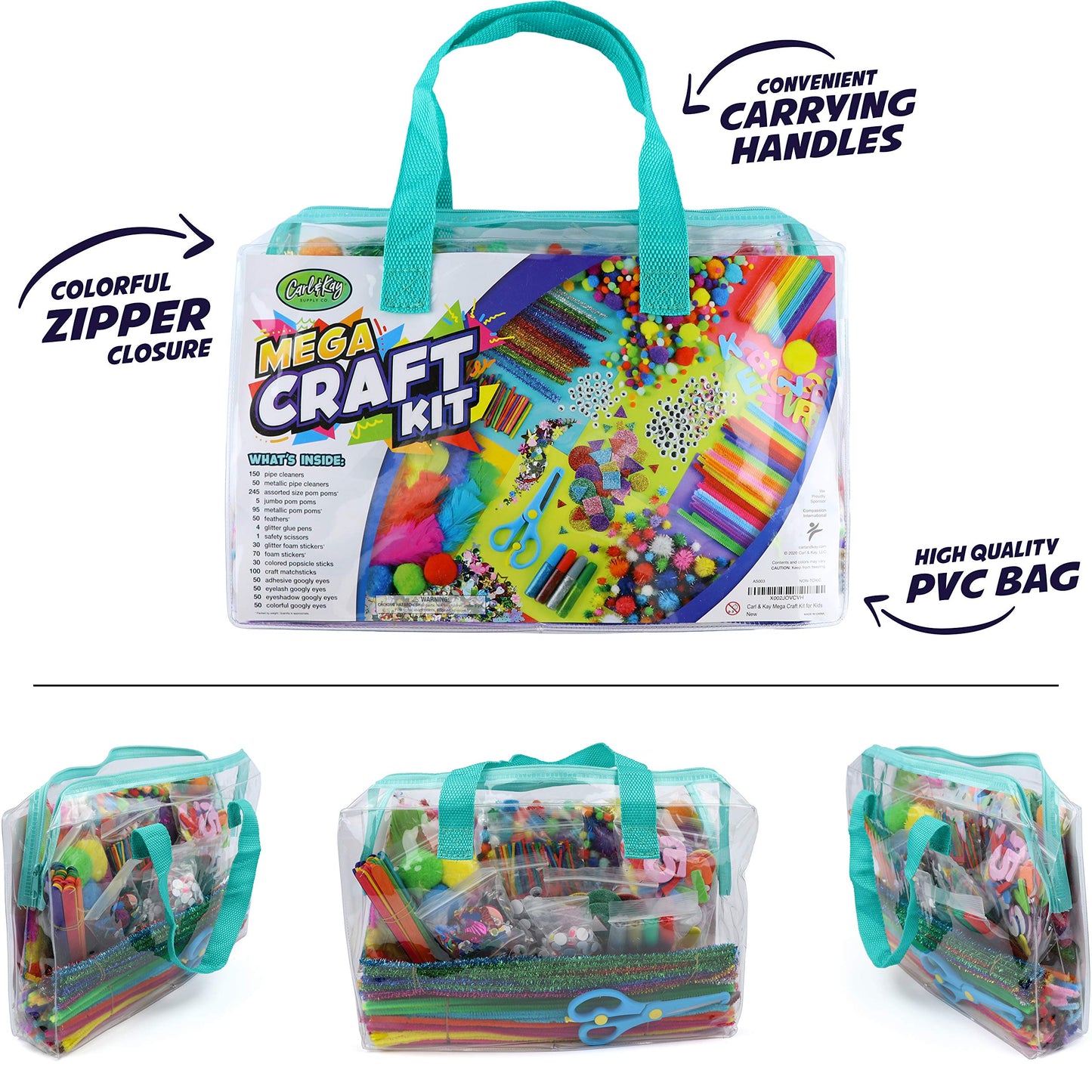 Mega Arts and Crafts Supplies Kit for kids - Boys and Girls age 4 5 6 7 8 years old - Toddler Art Set Activity Materials Bag - Great for Preschool, kindergarten, and Homeschool DIY Crafting Projects