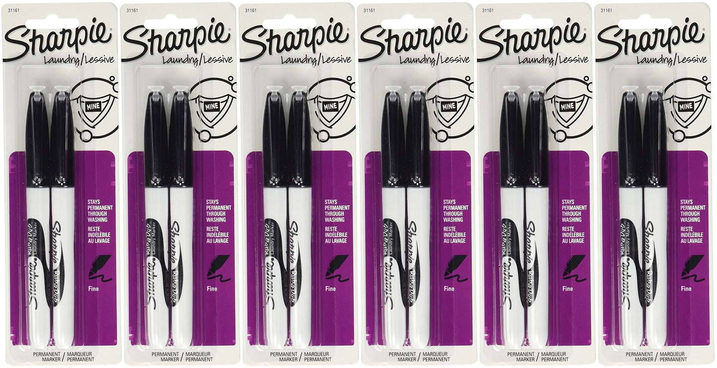 Sharpie Rub-A-Dub Fine Point Laundry Marker, Black, 2 Count (Pack of 6) 12 Markers Total