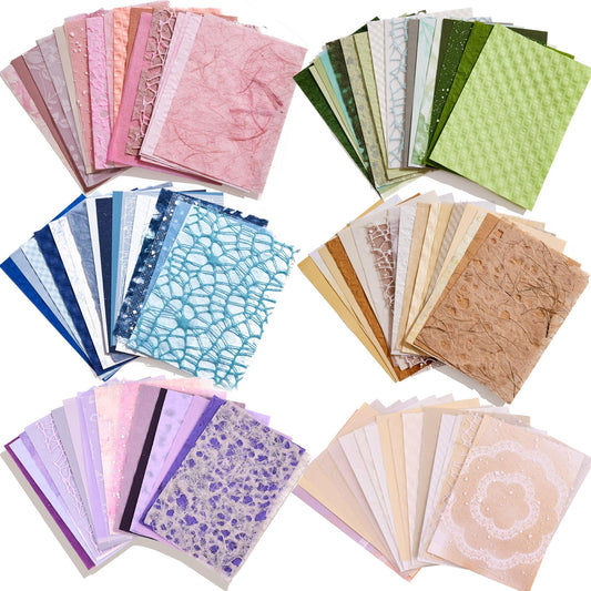108 Sheets Textured Scrapbook Paper and Mesh Fabric Assorted Set - 6 Pack Mixed Special Paper for Scrapbooking Planner Bullet Junk Journal Supplies Mixed Collage Background 3.9x5.5 Inch