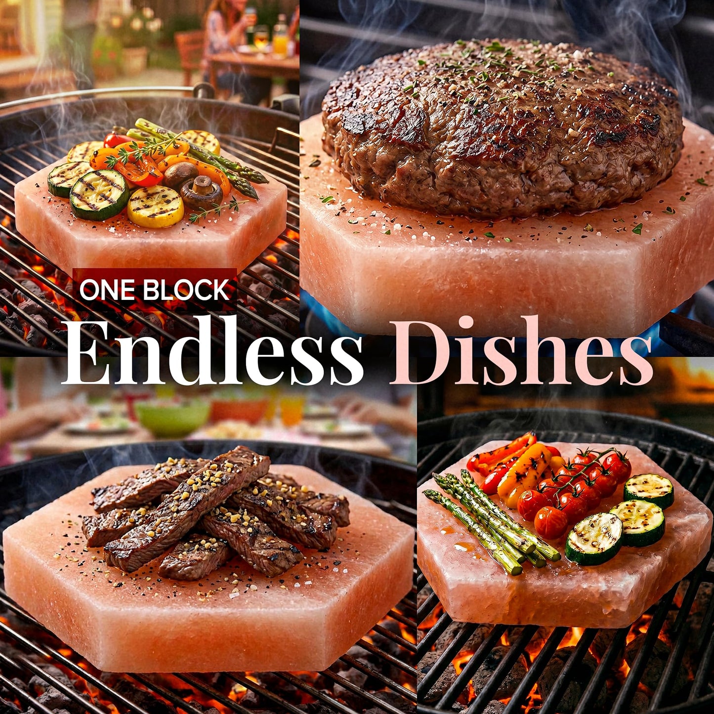 UMAID Sizzle Block™ Himalayan Salt Block for Burgers – 4 Pack Grill Cooking Stone – Even Searing for Juicy, Crispy Burgers – Food Grade Salt Slab for BBQ, Grilling, Oven & Stovetop with Recipe Booklet