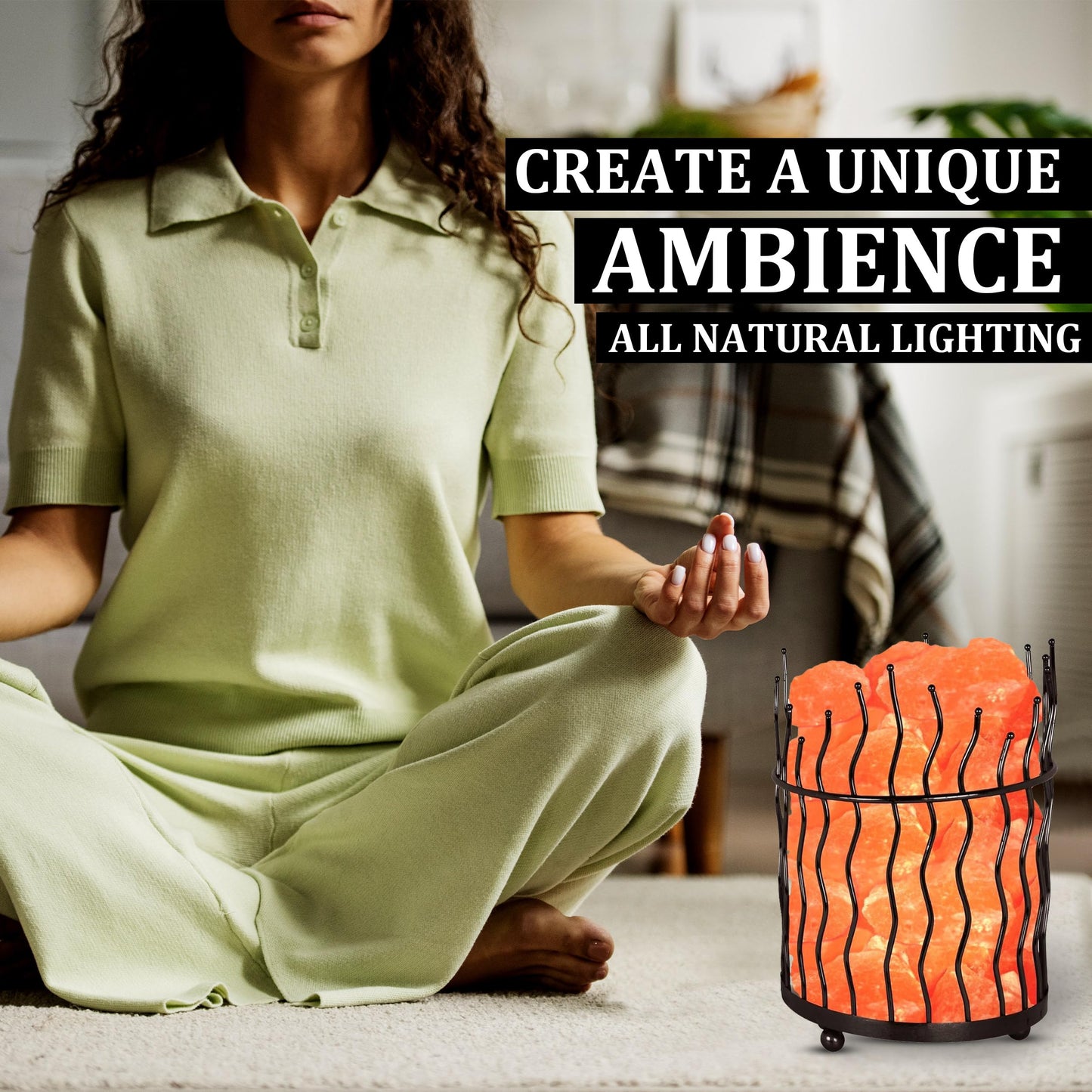 WBM Tall Round Metal Basket Salt Chunks lamp with Touch Dimmer Switch | 6-8 lbs, Salt Lamp, Ideal for Gift, Decor & Desk