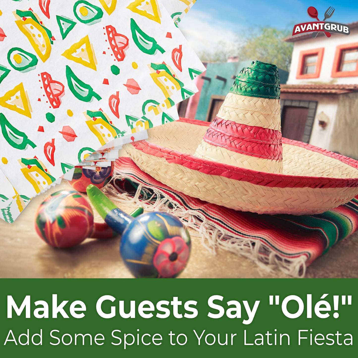 Fun, Fiesta Style 12in Deli Paper 100 Ct. Greaseproof, Microwave-Safe Mexican Themed Tissue Great for Burrito Wrappers or Nacho Basket Liners. Southwest Party Supplies for Cinco de Mayo Celebration