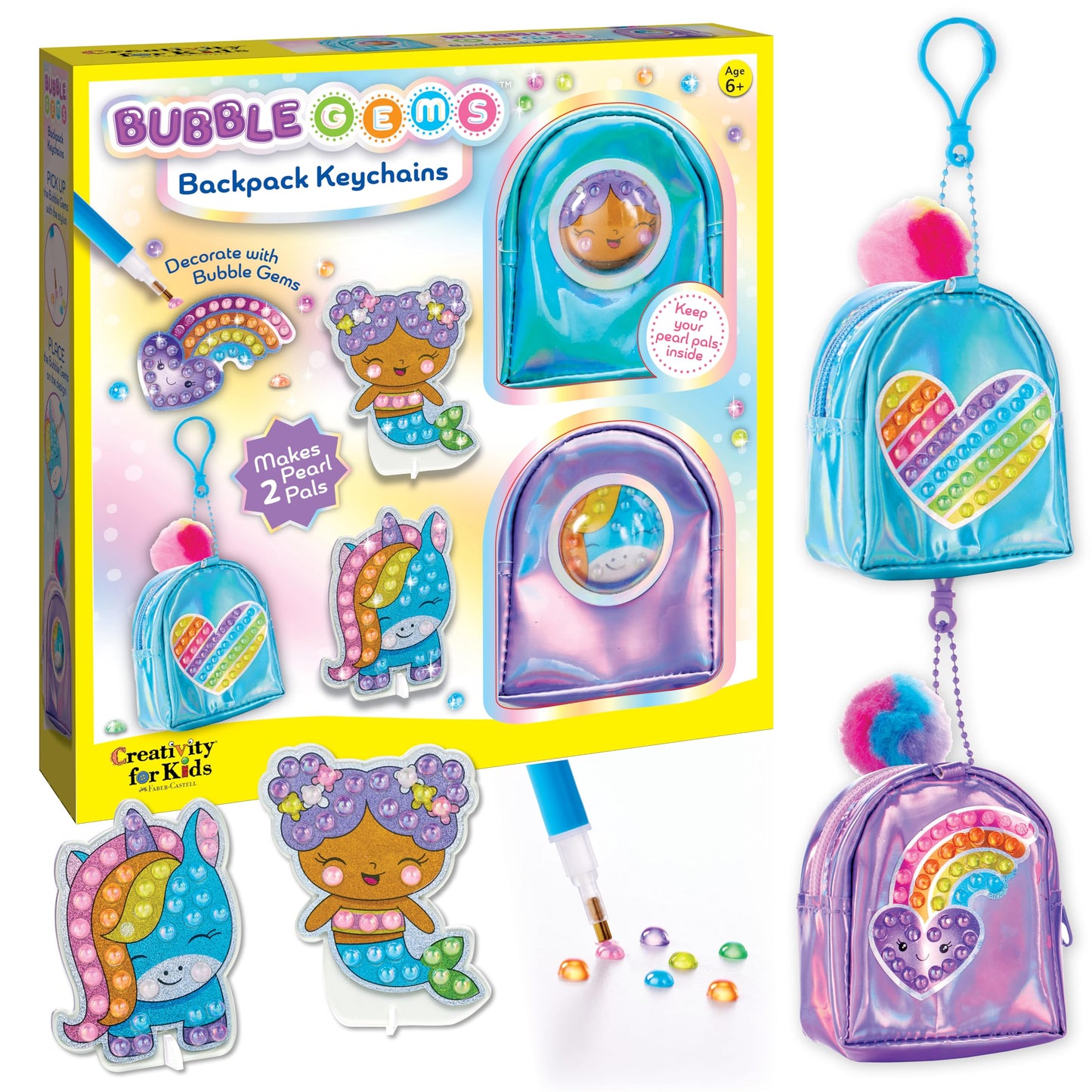 Creativity for Kids Bubble Gems Backpack Keychains - DIY Diamond Art Kits for Kids, Unicorn Toys for Girls, Gem Art Mermaid Gifts for Girls (Ages 6+)