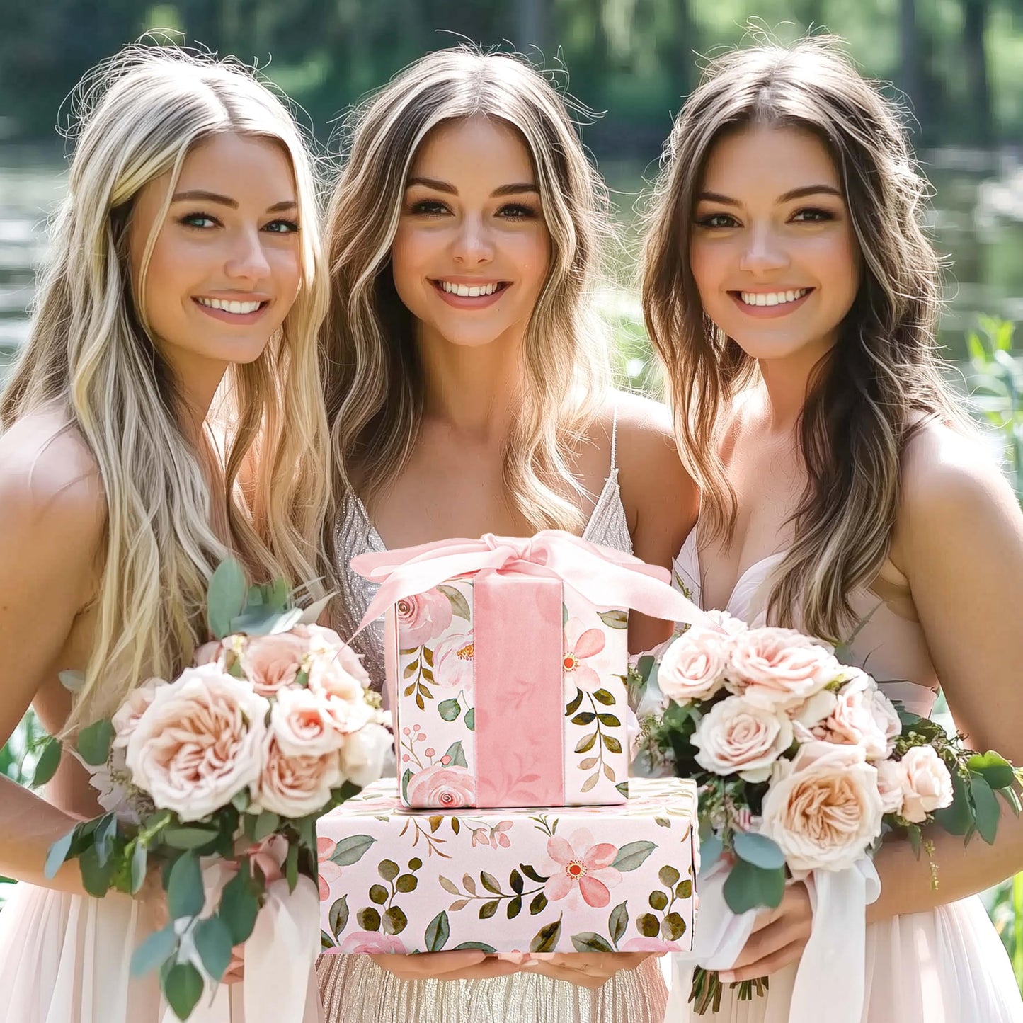 BIOBROWN Reversible Floral Wrapping Paper Roll - 17 Inches X 33 Feet (47 sq. ft. ttl.) Pink Watercolor Roses Design Flower Gift Wrap for Mother's Day, Wedding, Bridal Shower, Valentine's Day