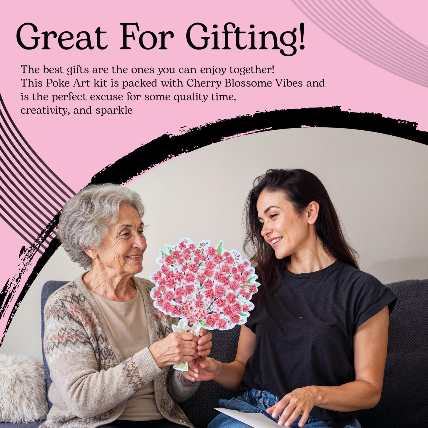 Unwynd Poke Art Cherry Blossom Flower Bouquet | Mess-Free Arts and Crafts for Adults | Teen Craft Kits | Mother's Day Flowers Gift | Gifts for Mother, Women and Men